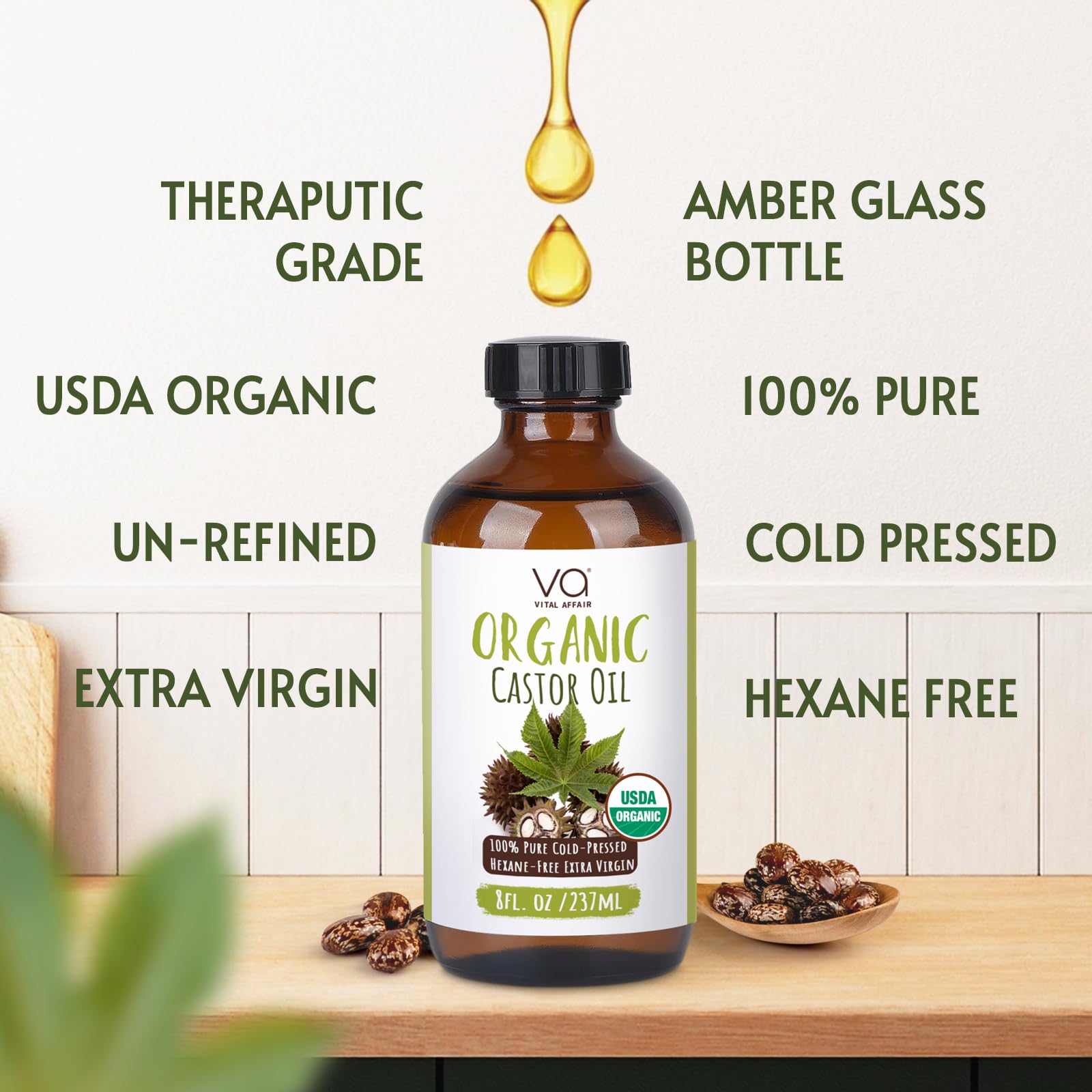 VITAL AFFAIR Castor Oil Organic Cold Pressed Unrefined Glass Bottle- USDA Certified Organic Castor Oil VITAL AFFAIR uk supplements