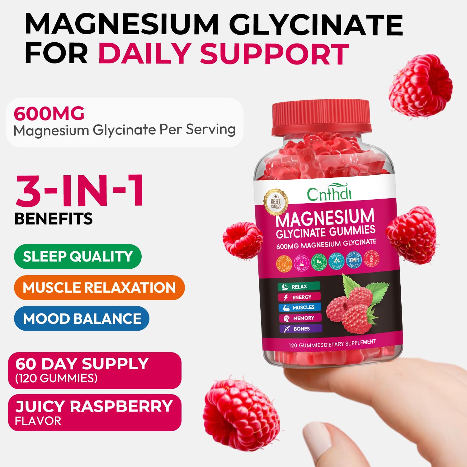 Magnesium Glycinate Gummies 600mg, High Absorption Magnesium Gummies, Black Currant Oil, Calcium, Vitamin B6, Sugar Free Chews for Adults & Kids Relaxation, Stress Relief, Night Rest CNFHDI uk supplements