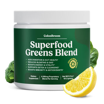 ColonBroom Superfood Greens Powder Supplement | Super Greens Juice Powder with Probiotics, Prebiotics, Spirulina & Chlorella | Natural for Energy, Immunity, Digestion & Detox Support | 28 Servings ColonBroom uk supplements