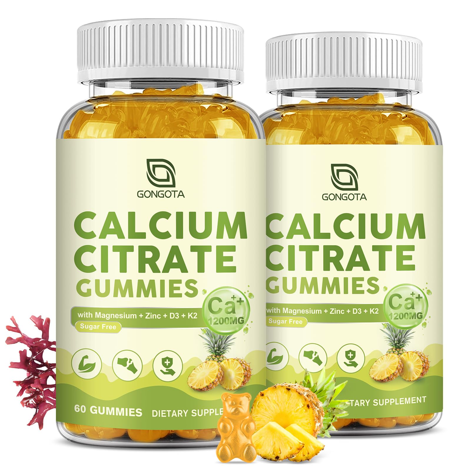 Calcium Citrate Gummies for Women, 1200mg Calcium Citrate Magnesium with Vitamin C D3 K2, Absorption Calcium Supplements for Bone, Muscle, Immune, Sugar Free (120Count) GONGOTA uk supplements