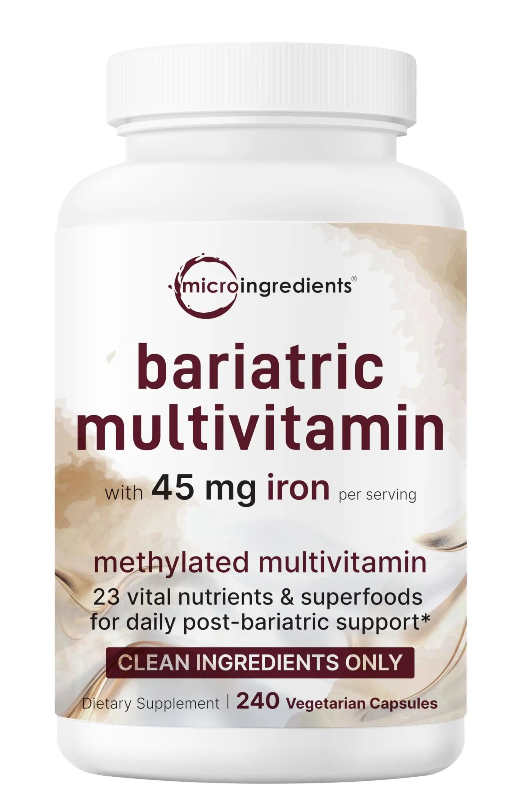 Micro Ingredients Methylated Bariatric Multivitamin with 45mg Iron, 240 Veggie Capsules | 23-in-1 Essential Vitamins with D3, K2, Zinc & More | Micro Ingredients uk supplements