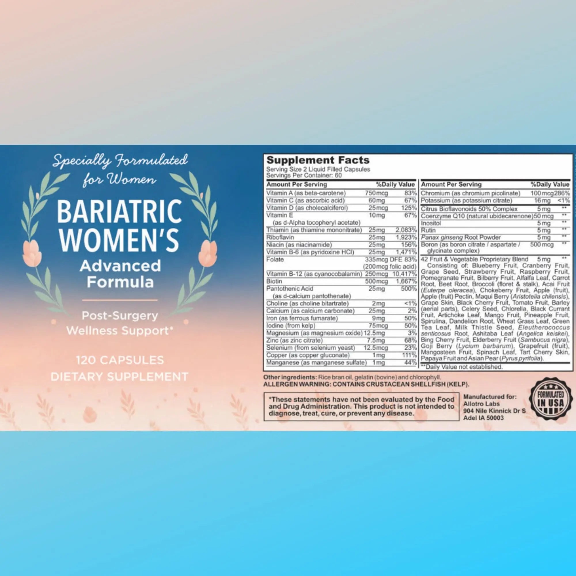 Allotro Labs Bariatric Women’s Advanced Formula – Liquid Multivitamin for Women After Bariatric Surgery, 120 Capsules (60-Day Supply) Allotro Labs uk supplements
