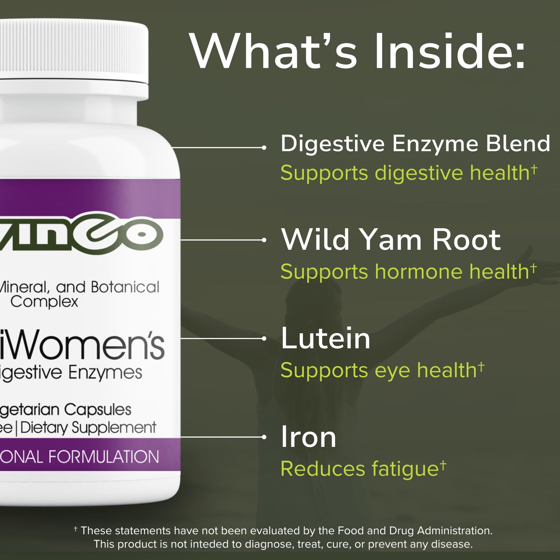 Vinco Inc - MultiWomen’s with Digestive Enzymes Daily Supplement | (90 Capsules) | Multivitamin for Women | Supports Energy, Hormone Balance, Immunity & Digestion | Gluten Free & Vegetarian Vinco uk supplements