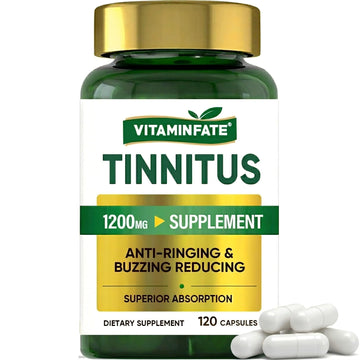 Tinnitus Relief for Ringing Ears 1200mg - 120 Capsules Advanced Ear Health Support Supplement | Supports Ear Health and Reduces Tinnitus Symptoms - Non-GMO & Vegan VITAMINFATE uk supplements