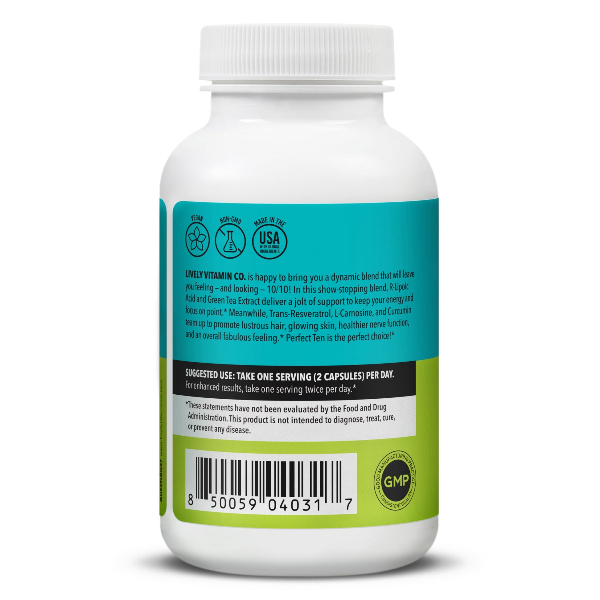 LIVELY VITAMIN CO. Perfect Ten - Anti-Aging & Antioxidant Supplement - Biotin & Lipoic Acid - Healthy Hair, Skin, Nails - Energy Boost - Sharper Brain Function - Stronger Immunity - 60 Capsules LIVELY VITAMIN CO uk supplements