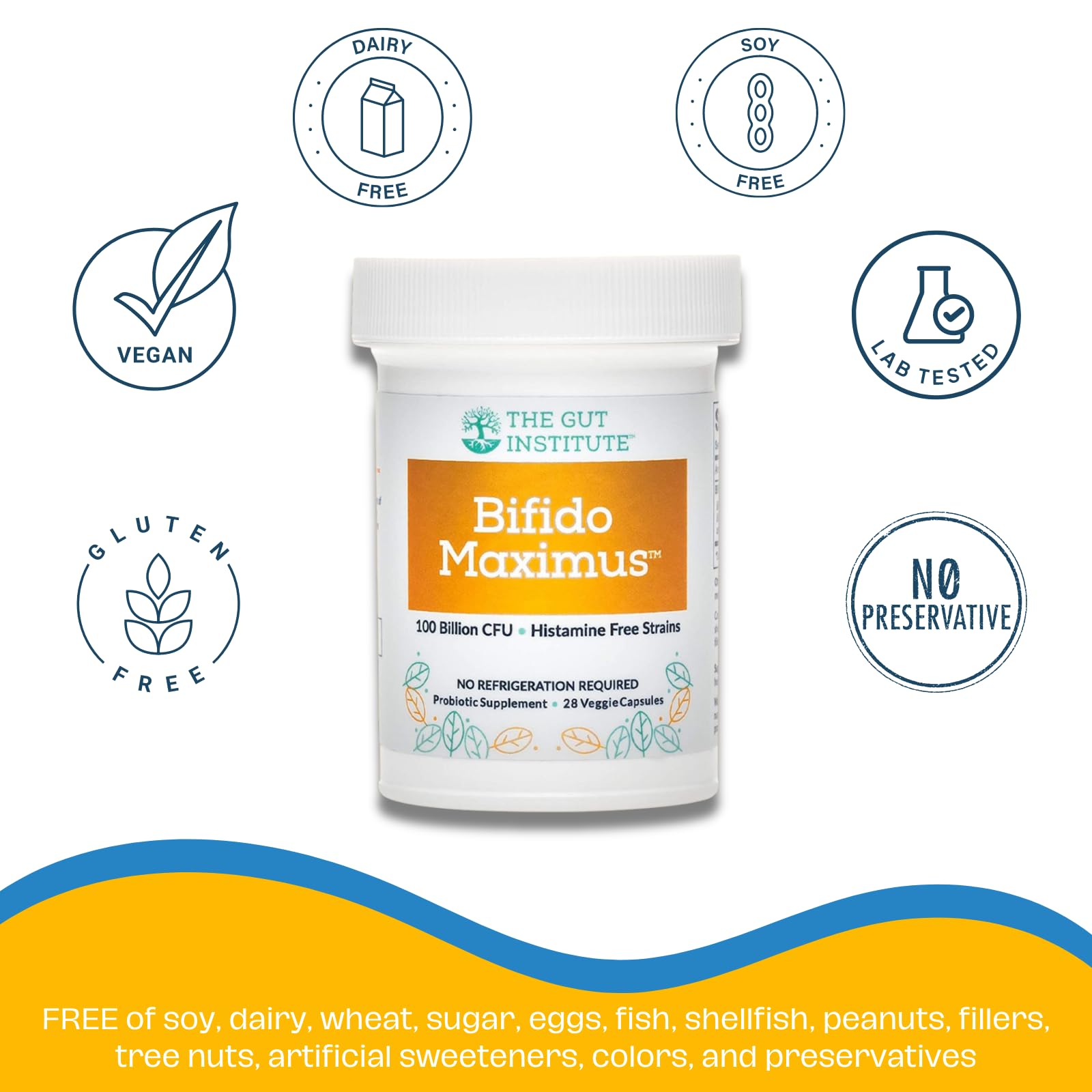The Gut Institute Bifido Maximus Ultra High Potency Probiotics for Women and Men - Bifidobacterium longum 100 Billion CFUs - 28 ct - 7 Strains - No Histamines - No Refrigeration Needed - Made in USA The Gut Institute uk supplements