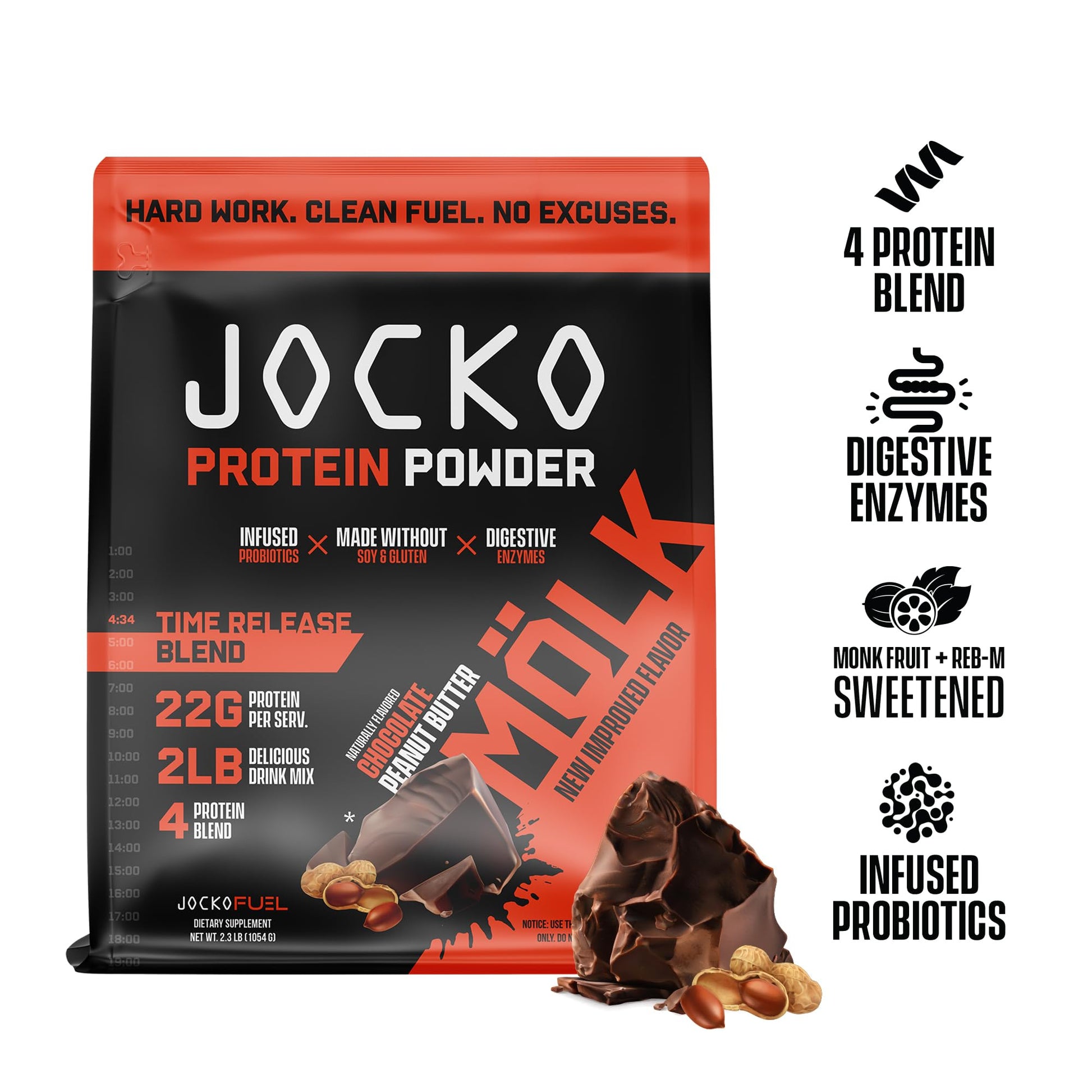 Jocko Mölk Chocolate Peanut Butter Whey Protein Powder - Keto, Probiotics, Grass Fed Jocko Fuel uk supplements