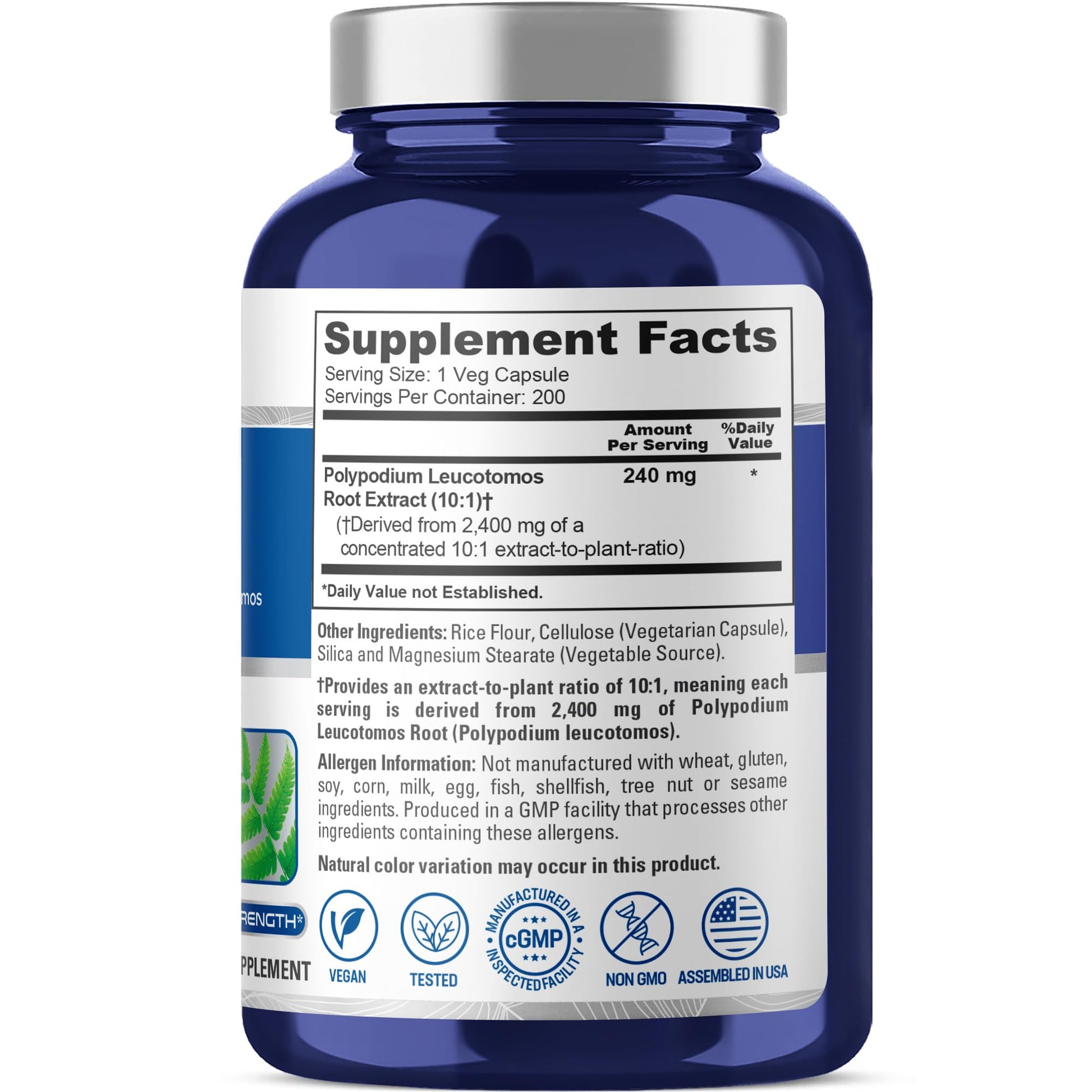 NusaPure Polypodium Leucotomos 10:1 Extract, 240 mg Equivalent to 2400mg 200 Veggie Capsules (Vegetarian, Non-GMO, Vegan) NusaPure uk supplements