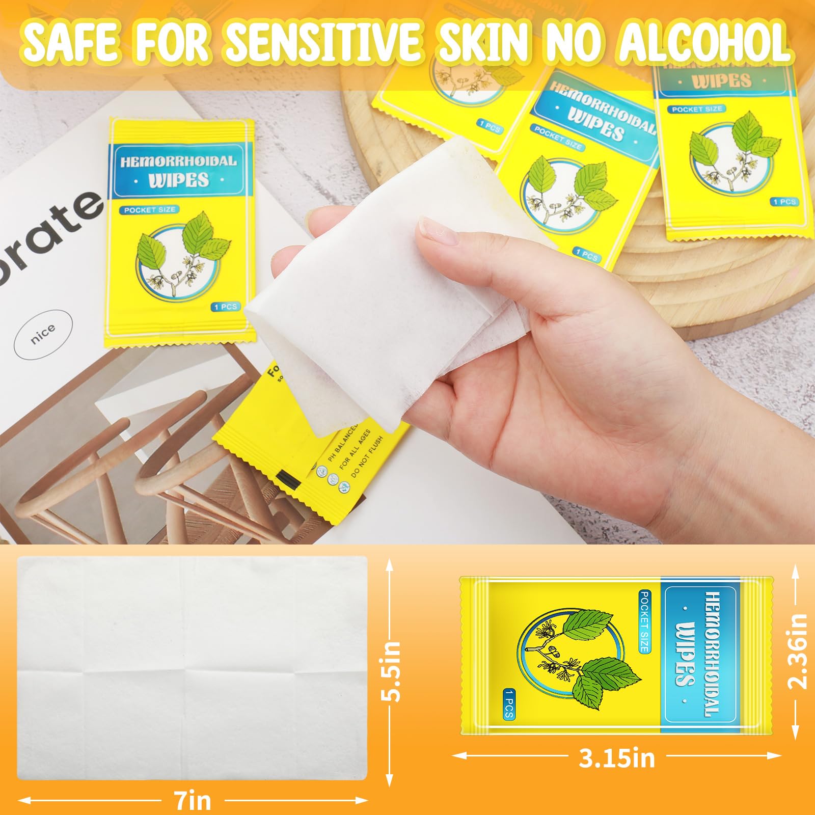Timgle 300 Counts Individual Packing Hemorrhoid Wipes Witch Hazel Wipes for Butt Hemorrhoidal and Relief Swelling Pain Burning Itching Numbing, 5.5 x 7 Inch Timgle uk supplements