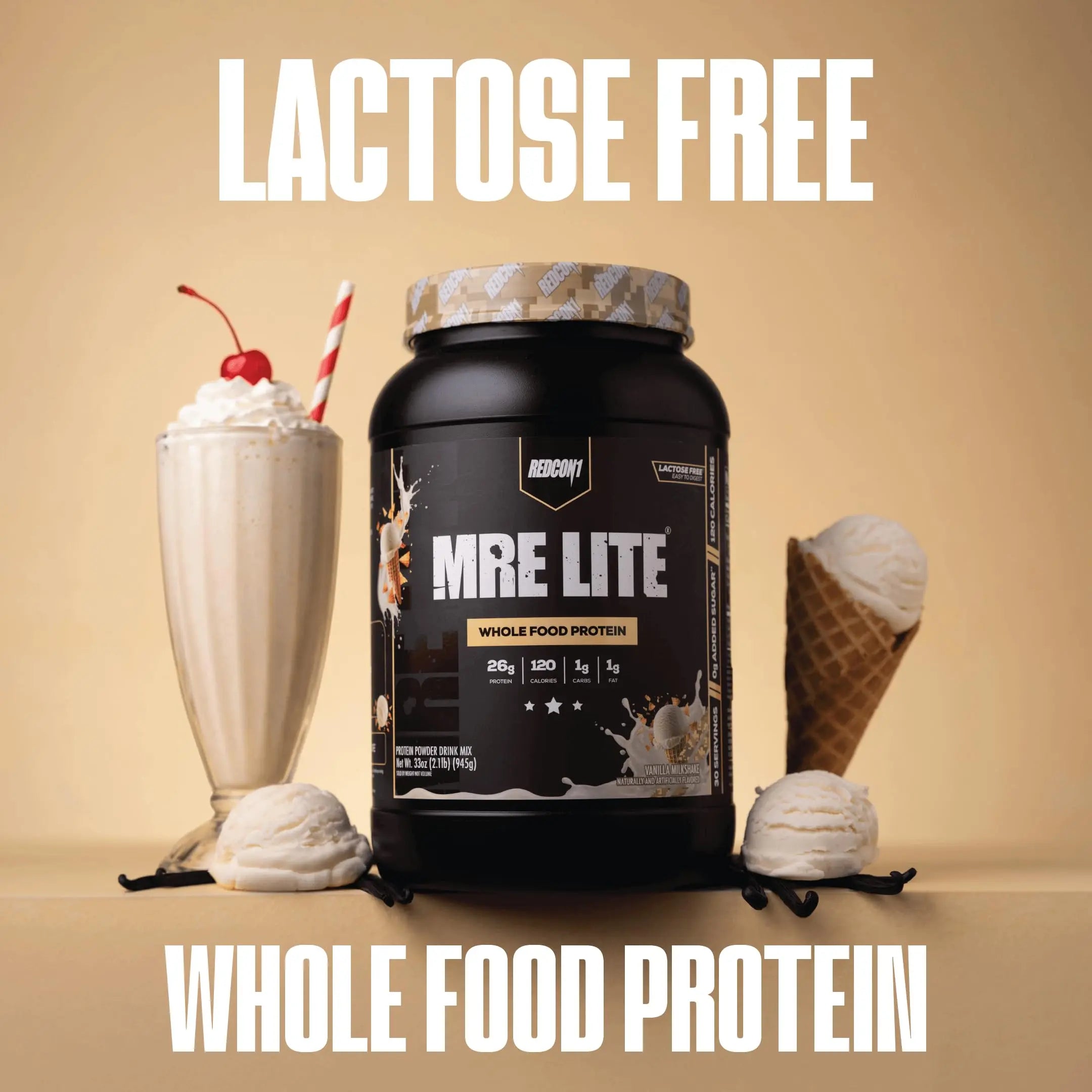 REDCON1 MRE LITE Whole Food Protein Powder, Vanilla Milkshake - Lactose Free & Sugar Free Meal Replacement with Animal Protein Blends - Easy to Digest Formula - Only 1g Carb per Serving (30 Servings) REDCON1 uk supplements