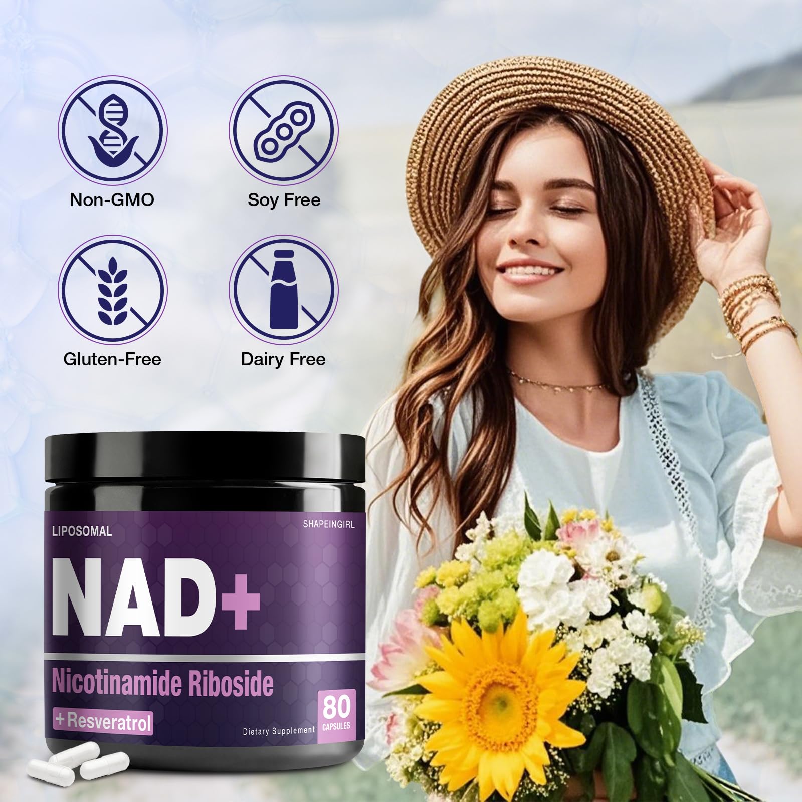 SHAPEINGIRL NAD Supplement - Nicotinamide Riboside Resveratrol 900mg, Liposomal NAD Supplement for Women and Men, NAD Plus Pure Organic SHAPEINGIRL uk supplements