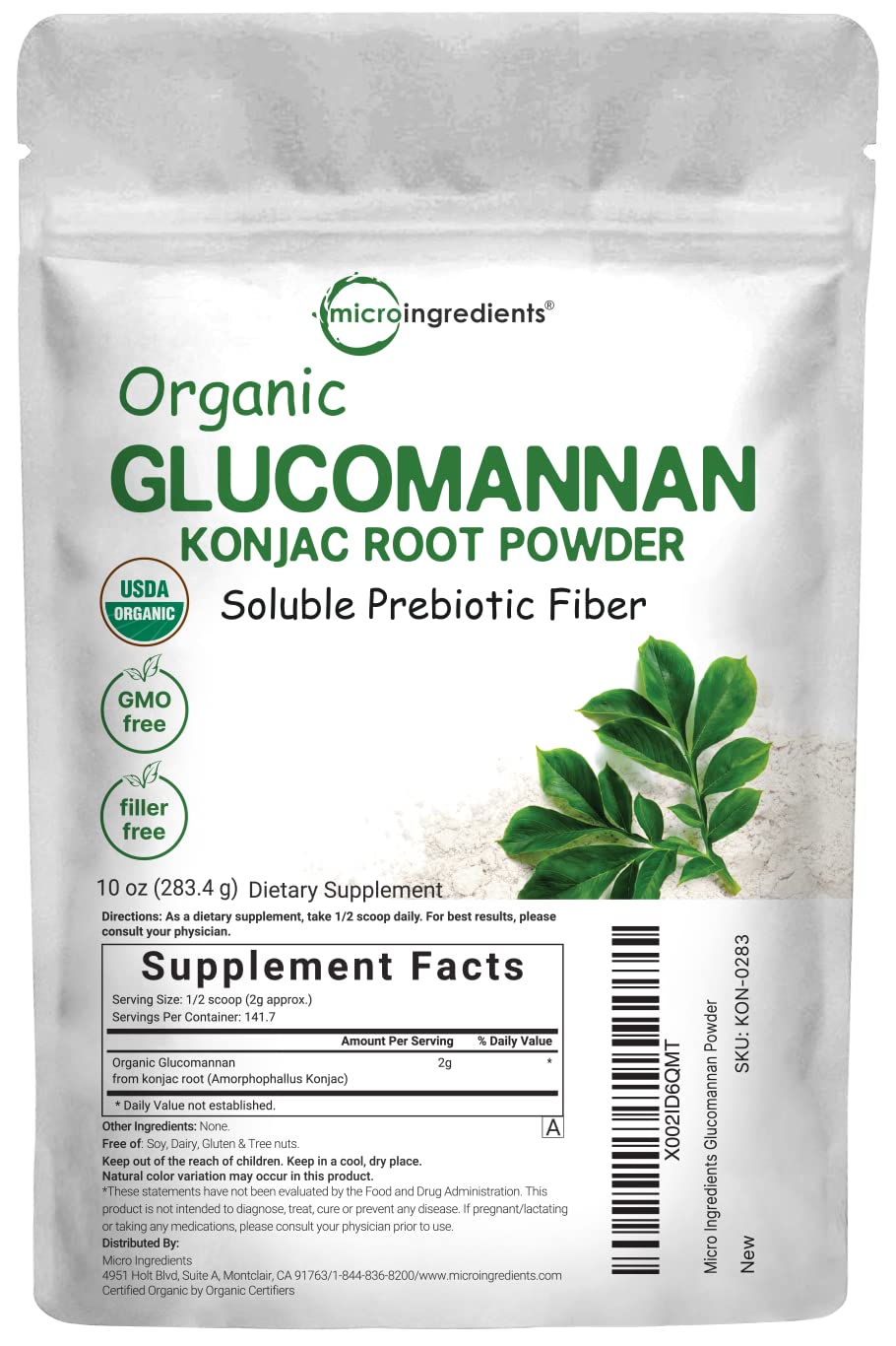 Organic Glucomannan Konjac Root Powder (Konjac Gel Powder), 10 Ounce, Soluble Fiber & Prebiotics Micro Ingredients uk supplements