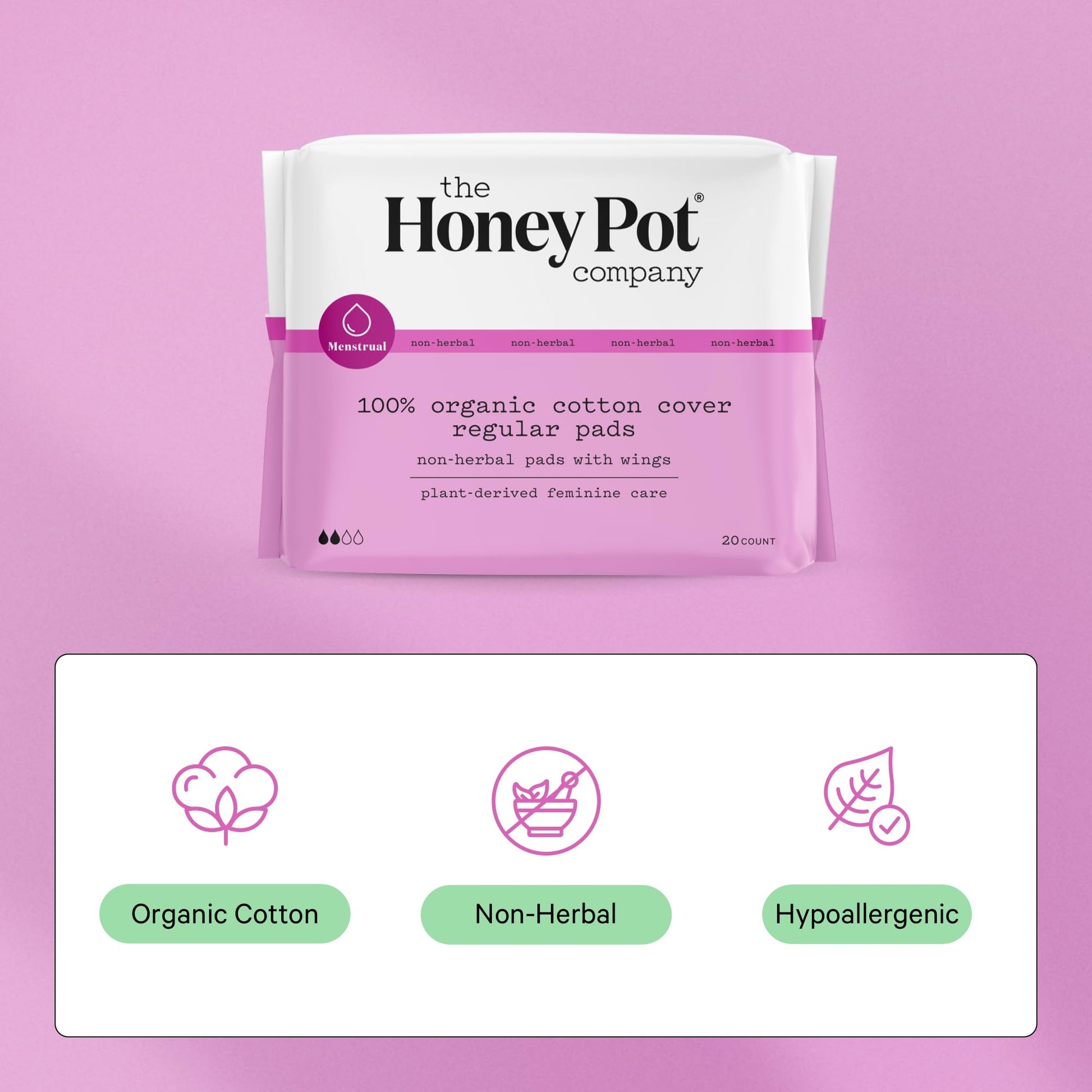 The Honey Pot Company - Non-Herbal Regular Flow Pads with Wings - Organic Pads for Women The Honey Pot Company uk supplements