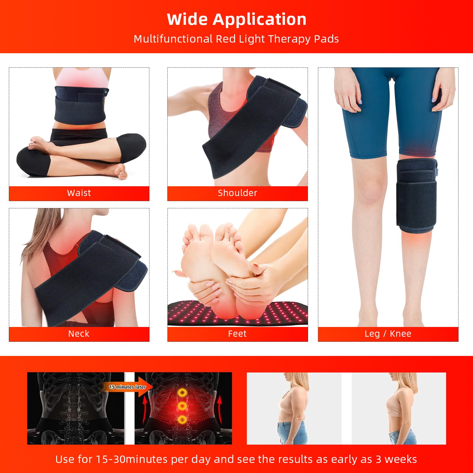 Red Light Therapy Infrared Light Therapy Heating Wrap Belt for Body Back Knee Shoulder Waist Muscle Pain AKYSUN uk supplements