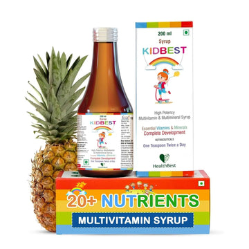 Kidbest Multivitamin Syrup for Kids 3-13 Years – Liquid Formula with 20 Nutrients for Appetite, Immunity, and Growth – Tasty Daily Vitamins HealthBest uk supplements