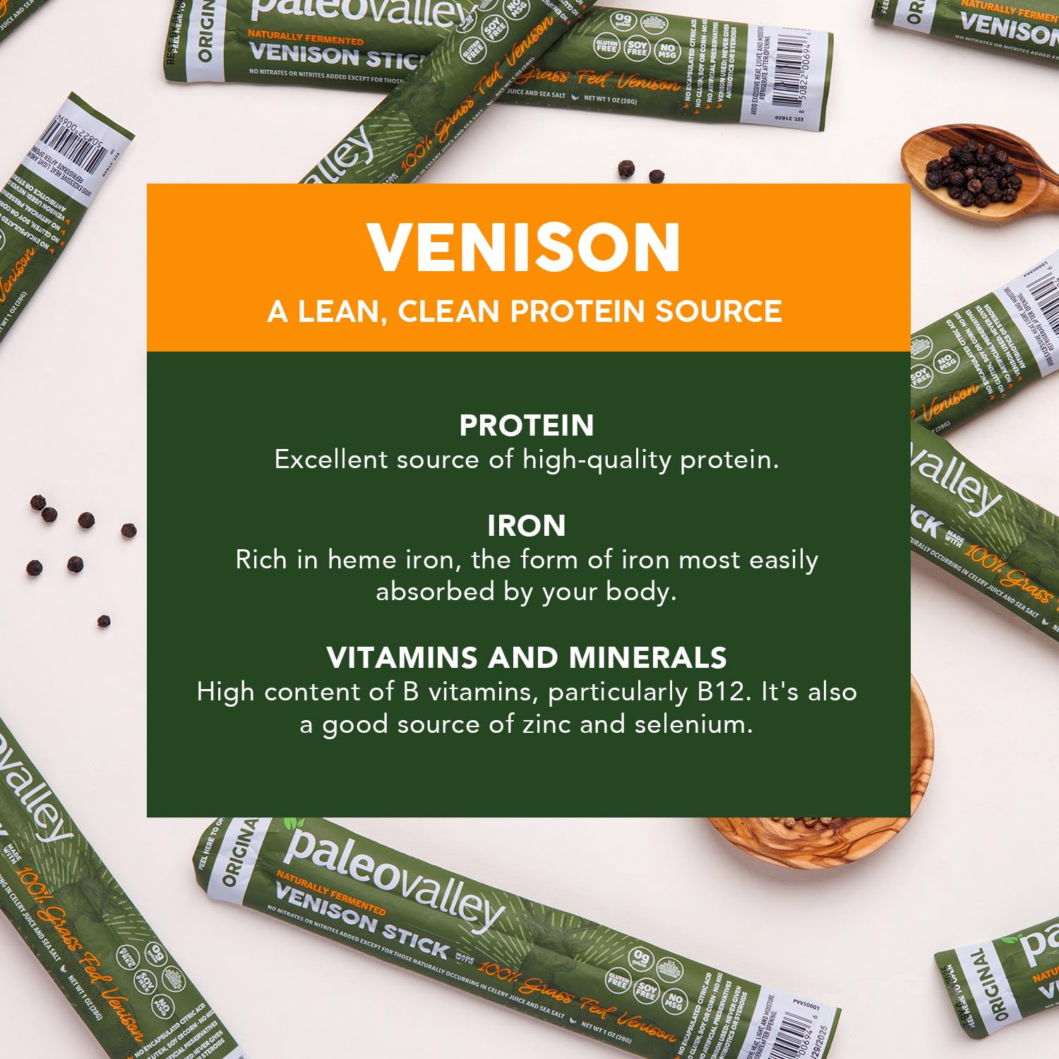Paleovalley 100% Grass Fed Venison Sticks – 10 Pack – Keto-Friendly, High Protein, Low-Calorie Snack – Omega-3 Rich, Gluten-Free, Nitrate-Free, Naturally Flavored – Healthy On-the-Go Meat Snack Paleovalley uk supplements