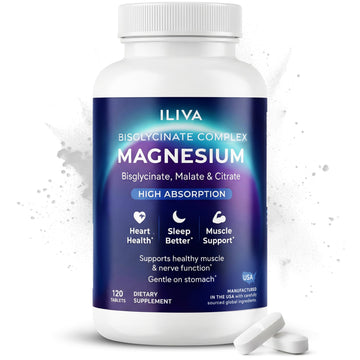 ILIVA Magnesium Glycinate 400mg -Triple Magnesium Complex (Glycinate+Malate+Citrate) - Chelated High Absorption Tablets for Sleep Support, Muscle Recovery, Bone Health, Energy&Calm - Vegan,120 Count ILIVA uk supplements