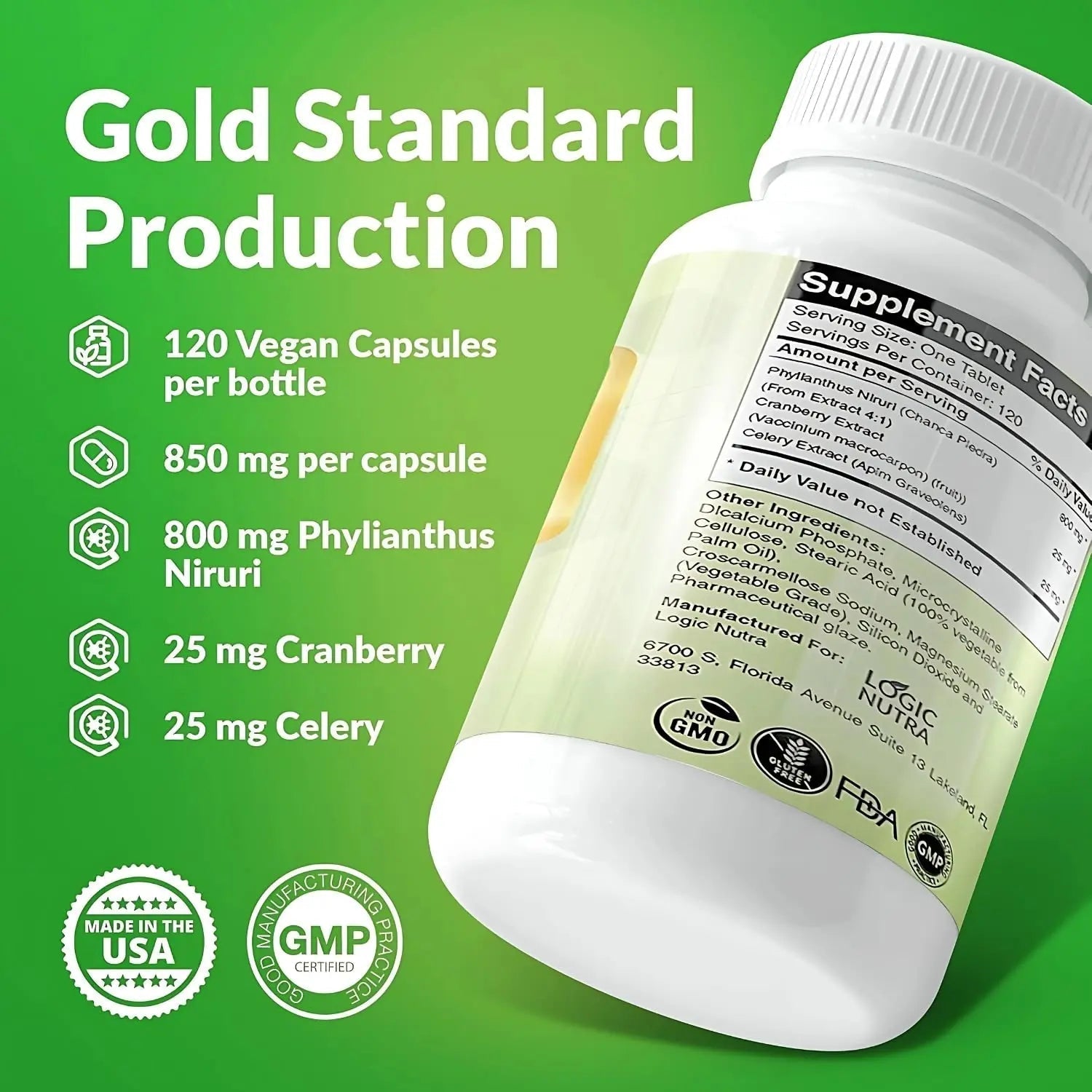 Logic Nutra Chanca Piedra Kidney Stone Breaker 120 Tablets 800 mg - Maximum Strength for Gallbladder & Urinary Cleanse with Phyllantus Niruri, Celery Seed Extract & Cranberry Extract Logic Nutra uk supplements