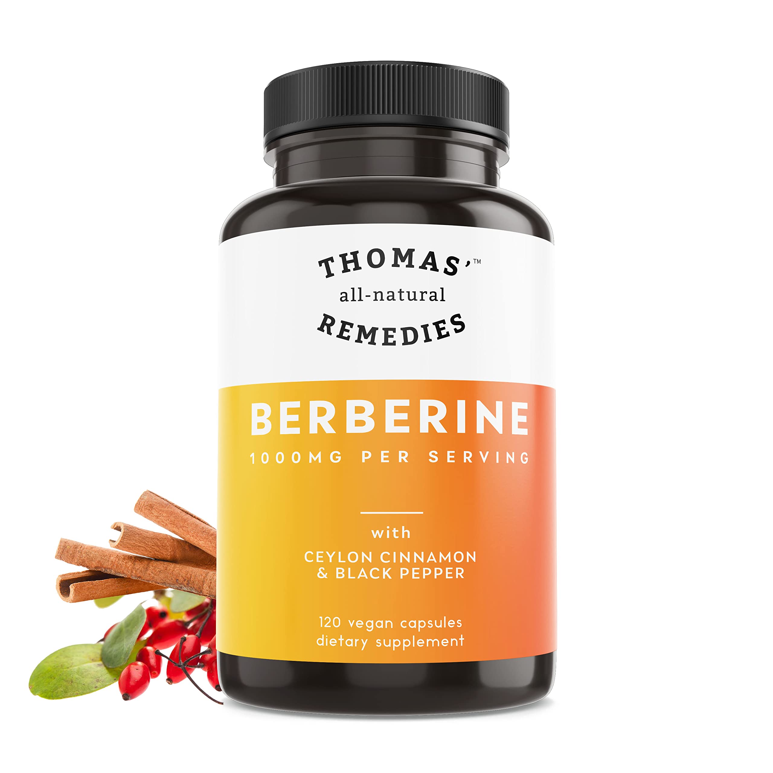 Thomas' all-natural Remedies Berberine 500mg (1000mg Per Serving)- 120 Vegan Capsules Thomas' all-natural Remedies uk supplements