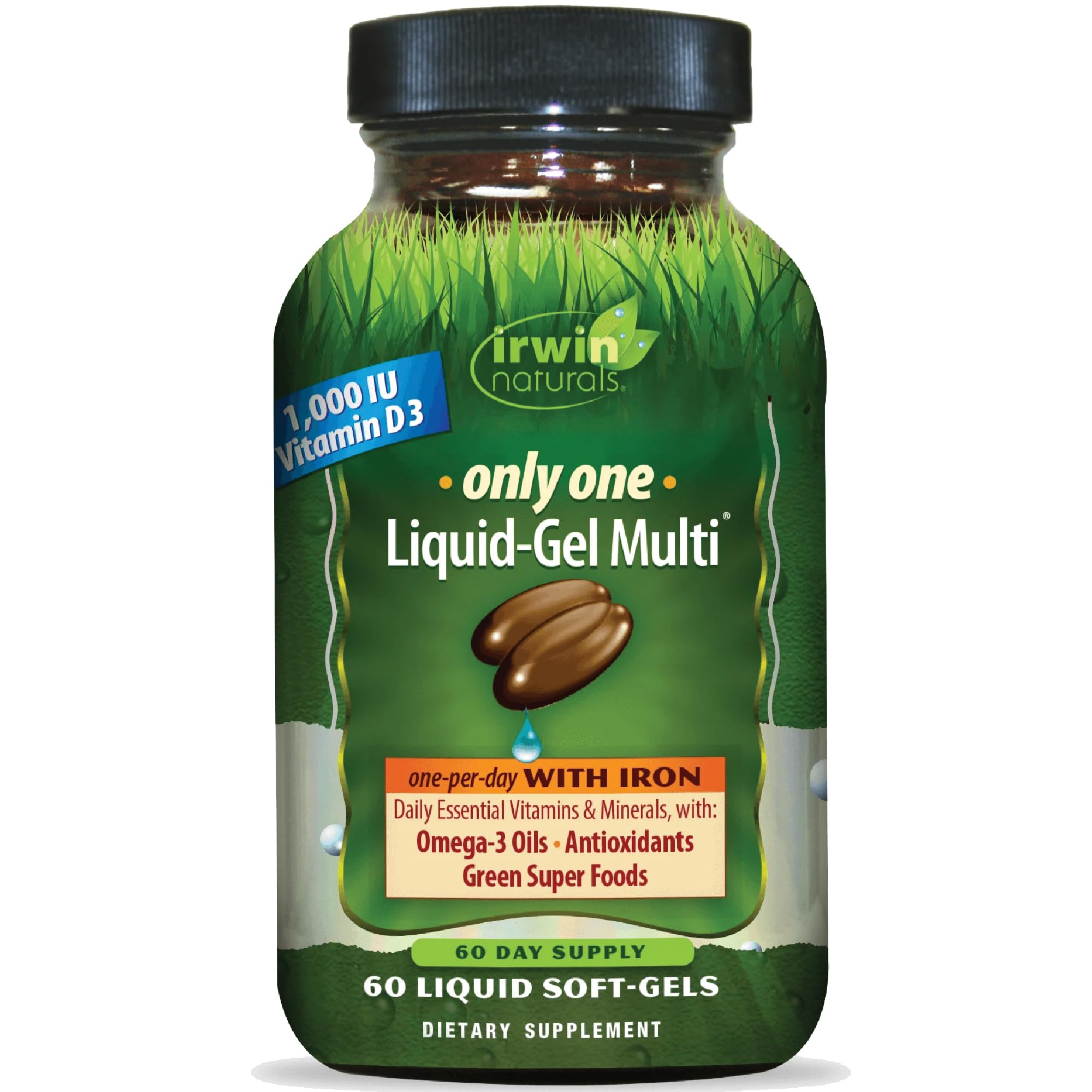 Irwin Naturals Only One Liquid-Gel Multi with Iron - 60 Liquid Softgels - Daily Essential Vitamins, Minerals, Antioxidants, Omega-3s & Green Super Foods Irwin Naturals uk supplements