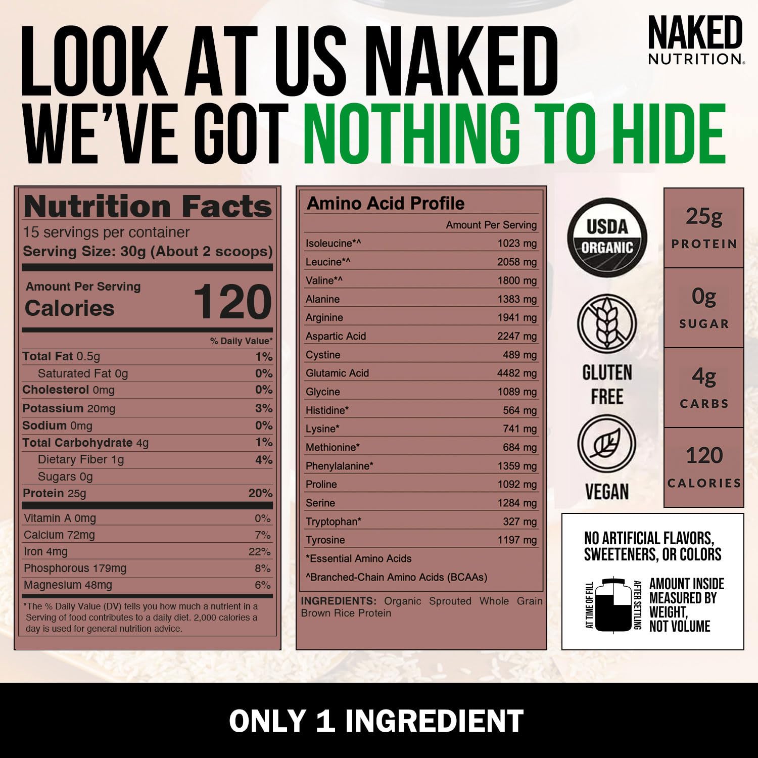 NAKED Rice 1Lb - Organic Brown Rice Protein Powder - Vegan Protein Powder, GMO Free, Gluten Free & Soy Free. Plant-Based Protein, NAKED uk supplements