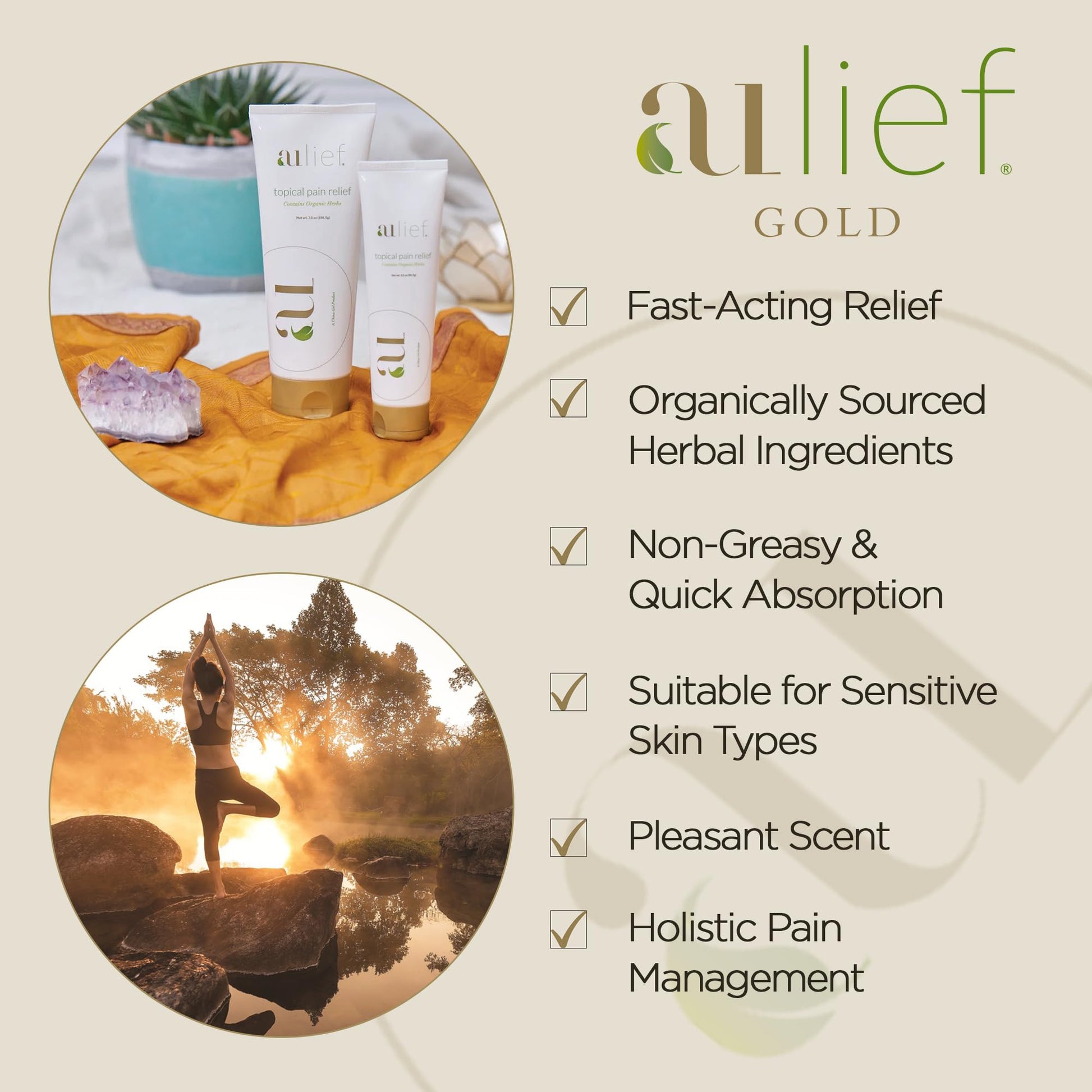 Aulief Gold Natural Pain Relief Cream – Organic Herbal Lotion for Arthritis, Joint Pain & Sore Muscles, Neck, Knee & Back Aches, Premium Organic Natural Pain Reliever, 3.2 Oz Tube Aulief uk supplements