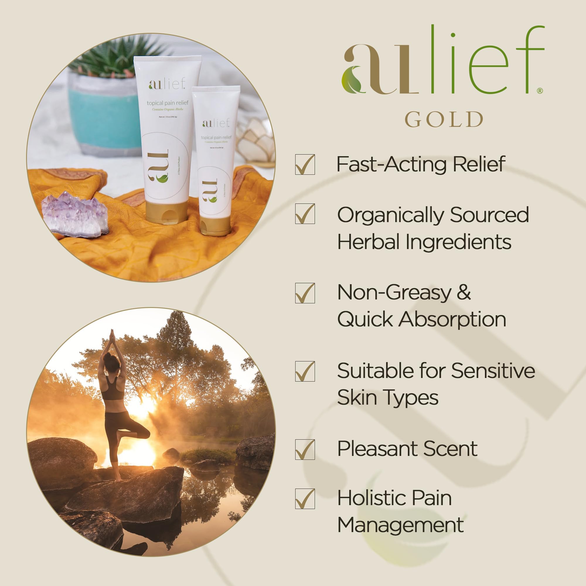 Aulief Gold Natural Pain Relief Cream – Organic Herbal Lotion for Arthritis, Joint Pain & Sore Muscles, Neck, Knee & Back Aches, Premium Organic Natural Pain Reliever, 3.2 Oz Tube Aulief uk supplements