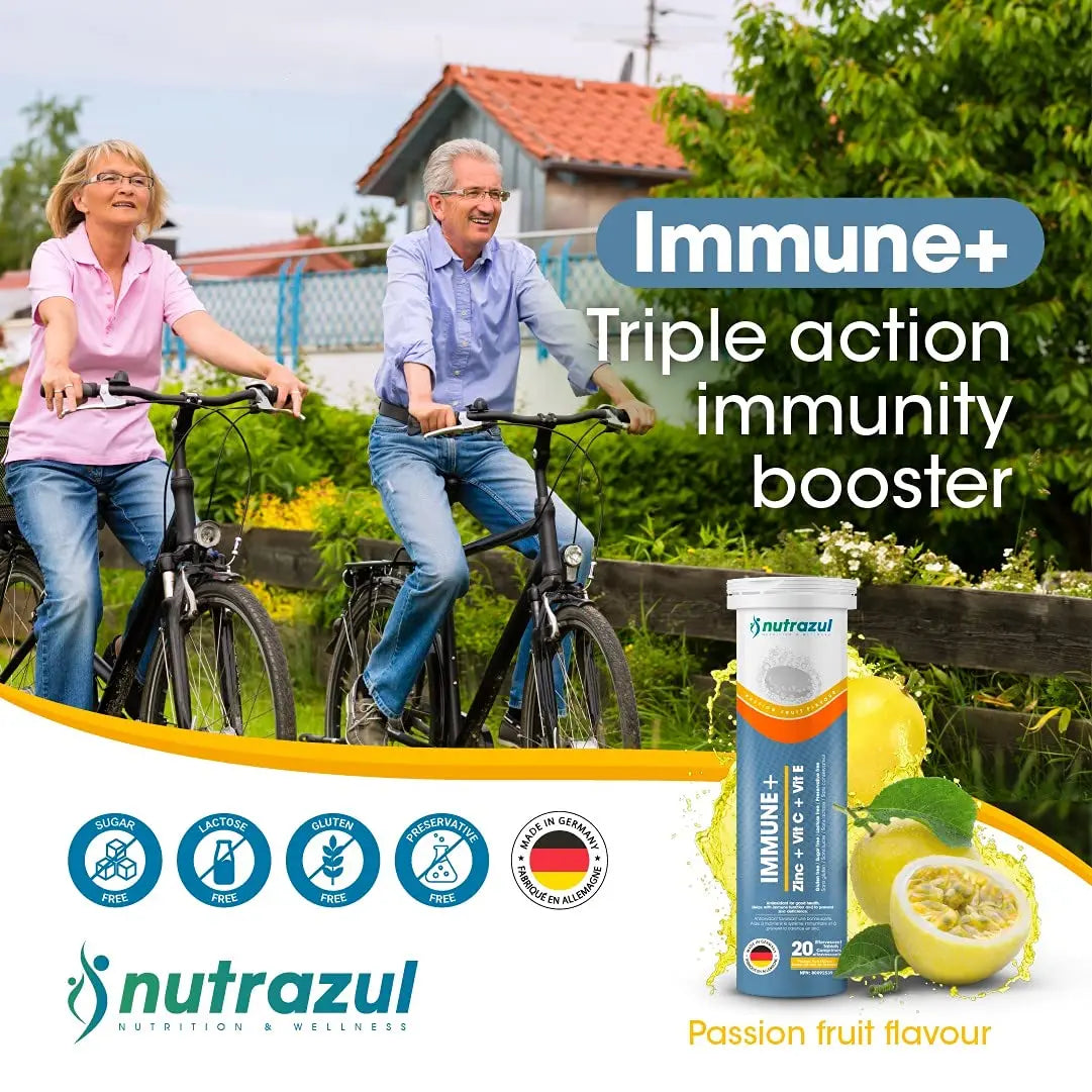 nutrazul Immune+ Effervescent Tablets | Vitamin C and Zinc with Vitamin E | 20 Tablets | Immune Support for Adults & Kids nutrazul uk supplements