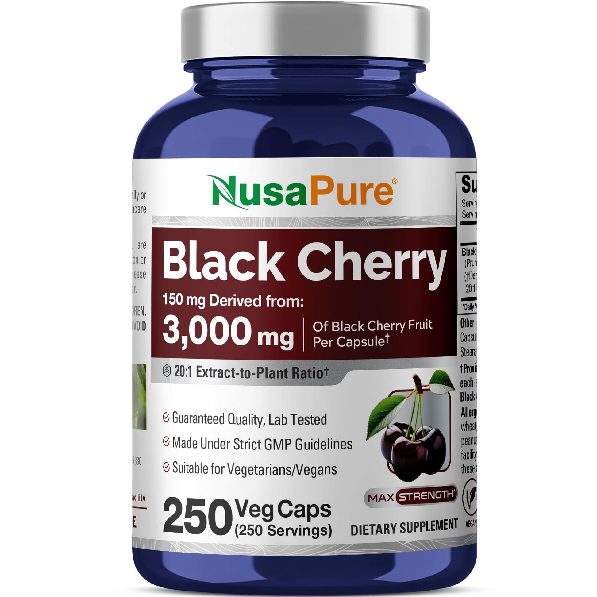 NusaPure Black Cherry Extract 20:1 - Suitable for Vegetarian/Vegan, Non - GMO - 3,000mg 250 Capsules NusaPure uk supplements