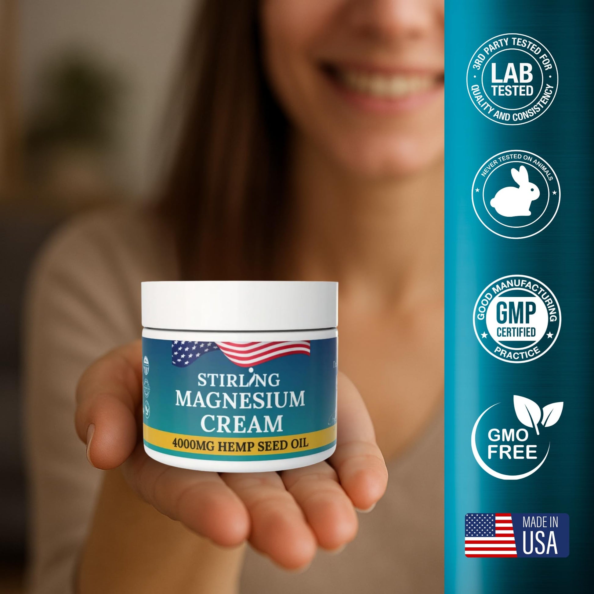 STIRLING Magnesium Cream - 4000mg Hemp Seed Oil + Magnesium & Arnica - Supports Joint Mobility, Muscle Comfort & Back Function - Made in USA with Premium Ingredients STIRLING uk supplements