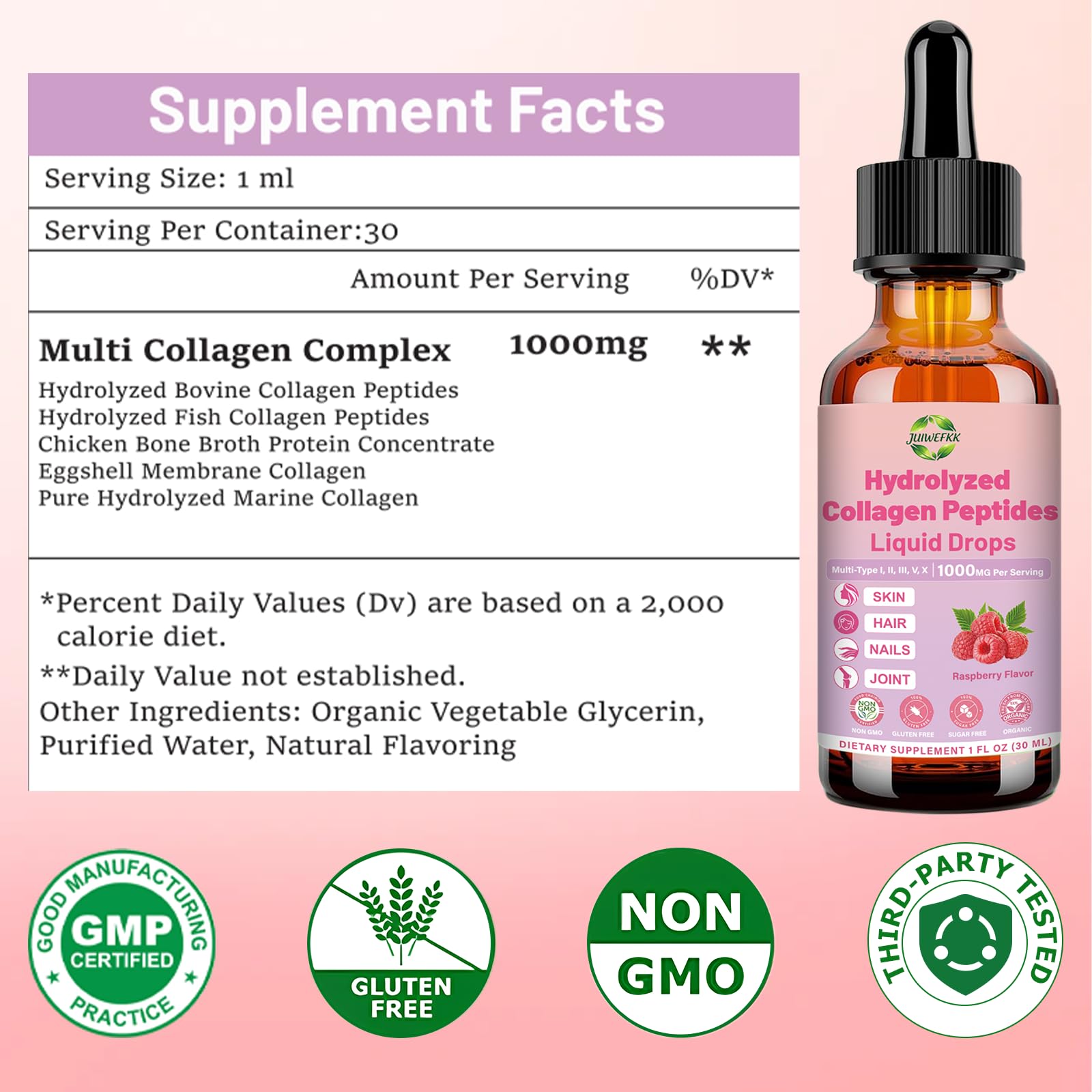 JUIWEFKK Hydrolyzed Collagen Peptides Liquid Organic Collagen Complex w. Biotin, Vitamin C & Hyaluronic Acid, Liquid Collagen Types I, II, III, IV, V for Hair, Skin, Nails & Joint Healthd JUIWEFKK uk supplements