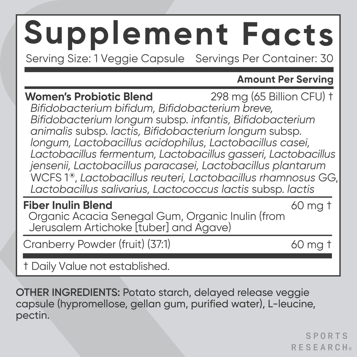 Sports Research Women's Probiotics with Prebiotics, 65 Billion CFU - Vegan Capsules for Gut Health & Digestive Support, Probiotics for Women with Cranberry - Non-GMO Verified & Gluten Free - 30 Count Sports Research uk supplements