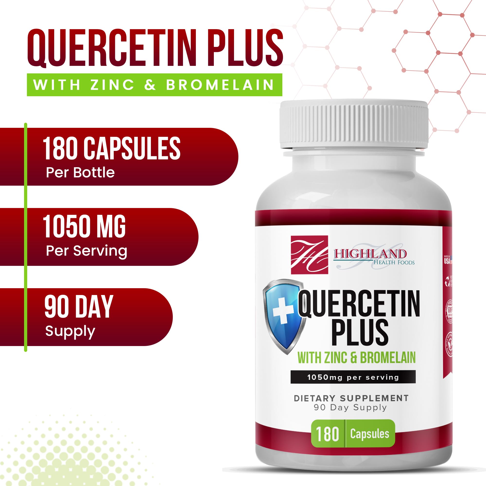 Highland Health Foods Quercetin Plus Bromelain and Zinc 180 Capsules - Immune Support Supplement for Adults, Teens, Seniors - Quercetin with Bromelain for Immune Support Highland Health Foods uk supplements