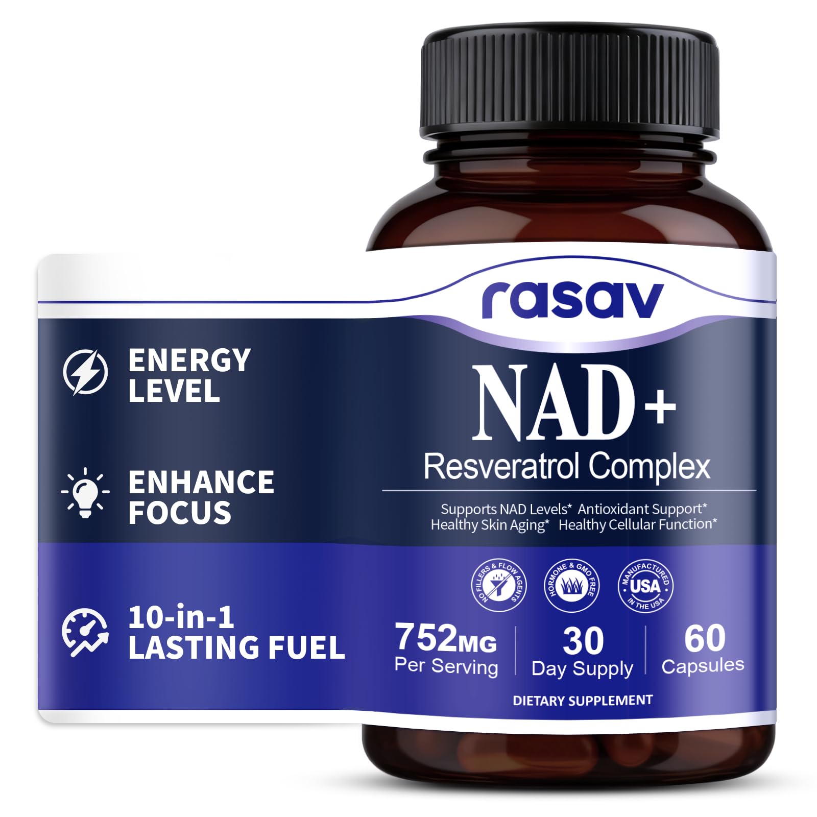 Rasav NAD Supplement 10-in-1 Extra Strength – NAD Resveratrol with CoQ10, Urolithin A, Green Tea Extract & ALA – NMN Supplement Alternative for Women & Men Rasav uk supplements