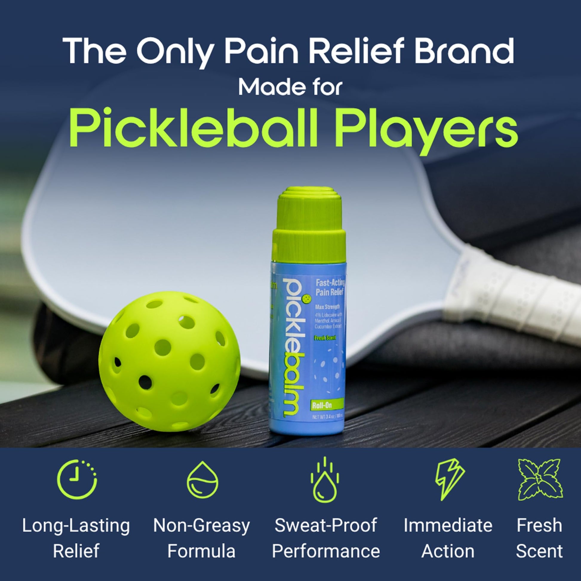 PickleBalm Pickleball In-Game Muscle Pain Relief Roll-On with 4% Lidocaine, Arnica, Menthol, Cucumber Seed Extract for Shoulders, Knees, Wrists, and More, 3.4oz Roll-On Applicator PickleBalm uk supplements