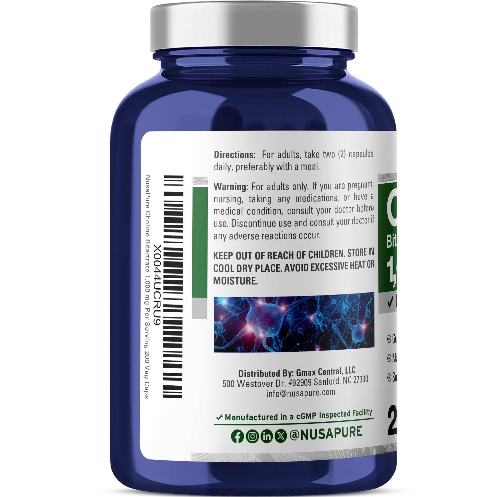 NusaPure Choline Bitartrate - Suitable for Vegetarian/Vegan, Non - GMO - 1000 mg 200 Capsules NusaPure uk supplements