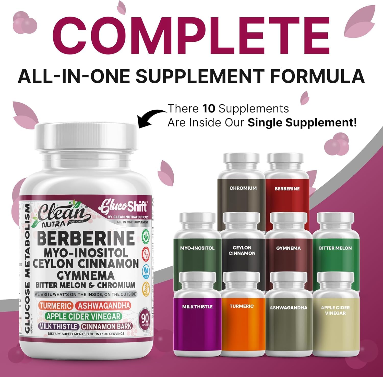 Clean Nutra Berberine Supplement Myo-Inositol Ceylon Cinnamon Gymnema Bitter Melon Chromium Complex for Digestion, Antioxidant Support & Wellness 90 Vegan Capsules Non-GMO Clean Nutraceuticals uk supplements