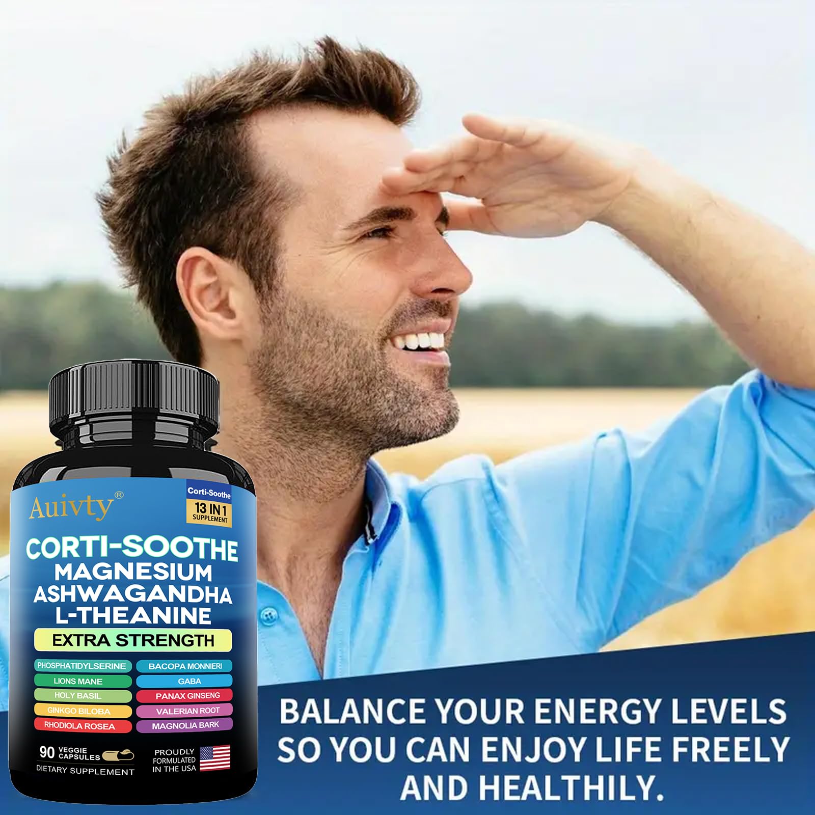 Auivty Cortisol Manager & Adrenal Support - Cortisol Reducer for Stress Relief, Calm & Sleep - 13-in-1 Adaptogen with Ashwagandha & Magnesium - 180 Capsules (2-Pack) Auivty uk supplements