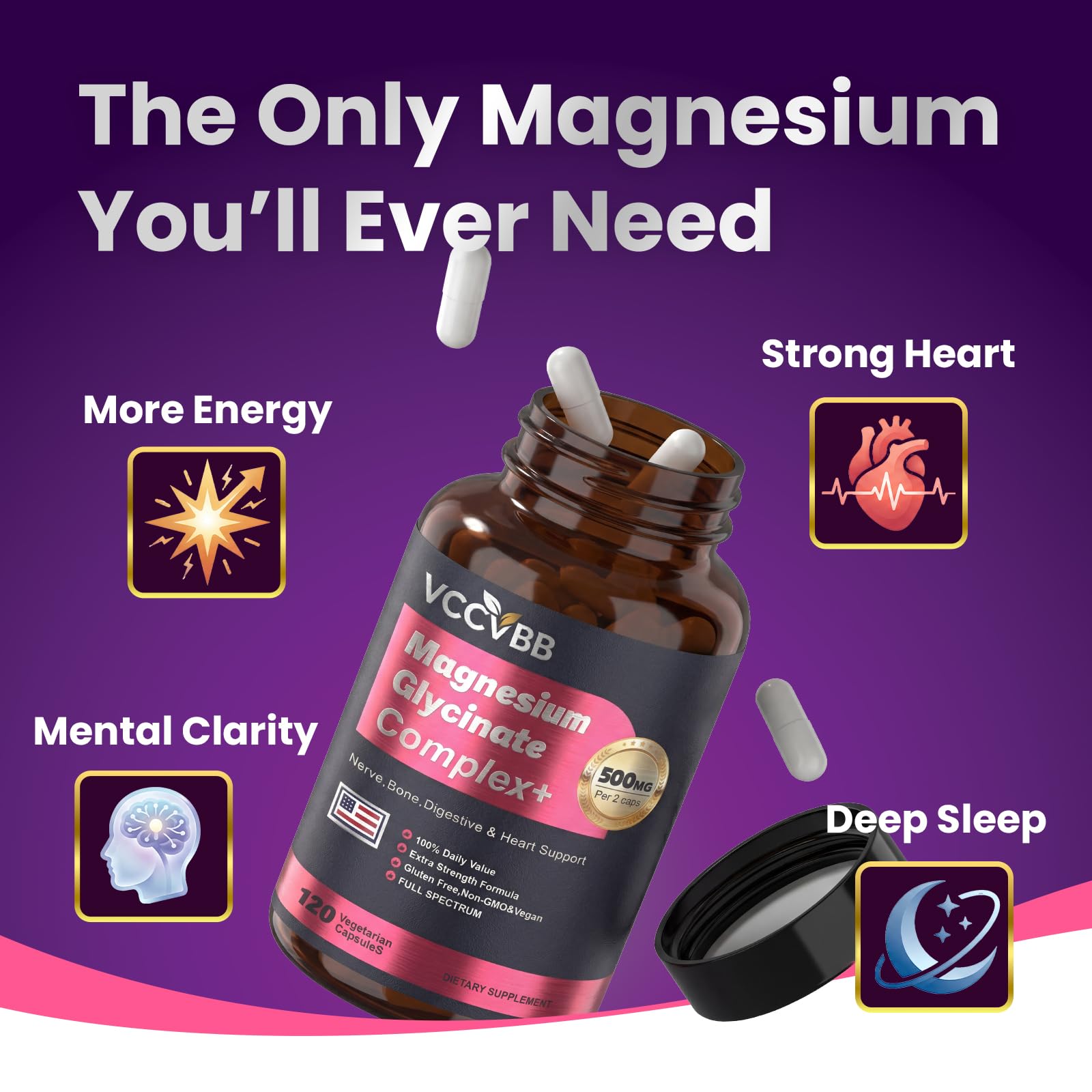 Magnesium Complex, Magnesium Glycinate, Elemental Magnesium Supplement with Taurate, Citrate, Orotate & Aspartate, Supports Muscle Relaxation, Heart Health, Sleep & Energy | Vegan (500mg) VCCVBB uk supplements