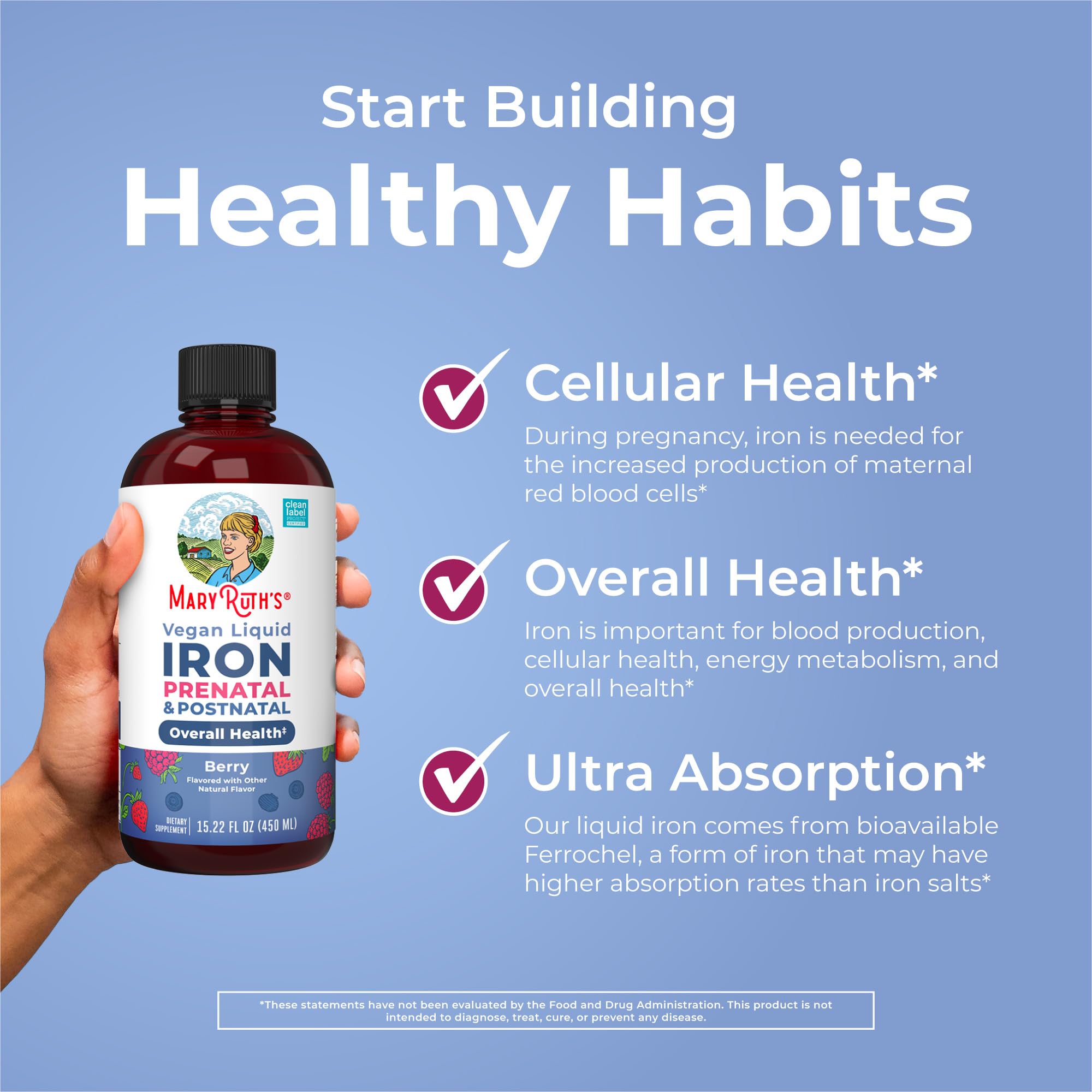 MaryRuth Organics | Liquid Iron Supplement Prenatal & Postnatal for Pregnant & Lactating | Iron Deficiency | Immune Support | Sugar/Gluten Free | Vegan | Non-GMO | 15.22 Fl Oz MARYRUTH'S uk supplements