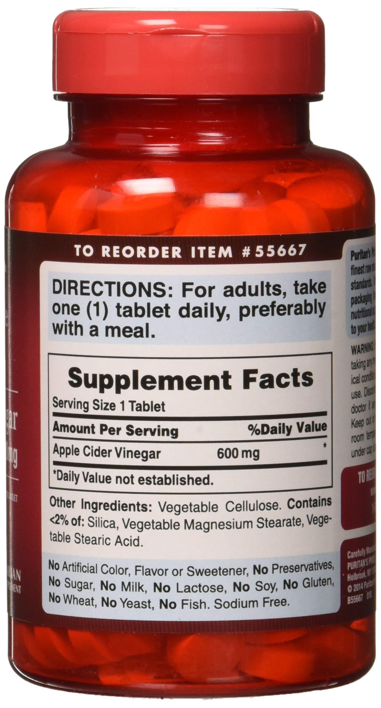 Puritan's Pride Apple Cider Vinegar 600 mg Tablets, 200 Count (Packing May Vary) Puritan's Pride uk supplements