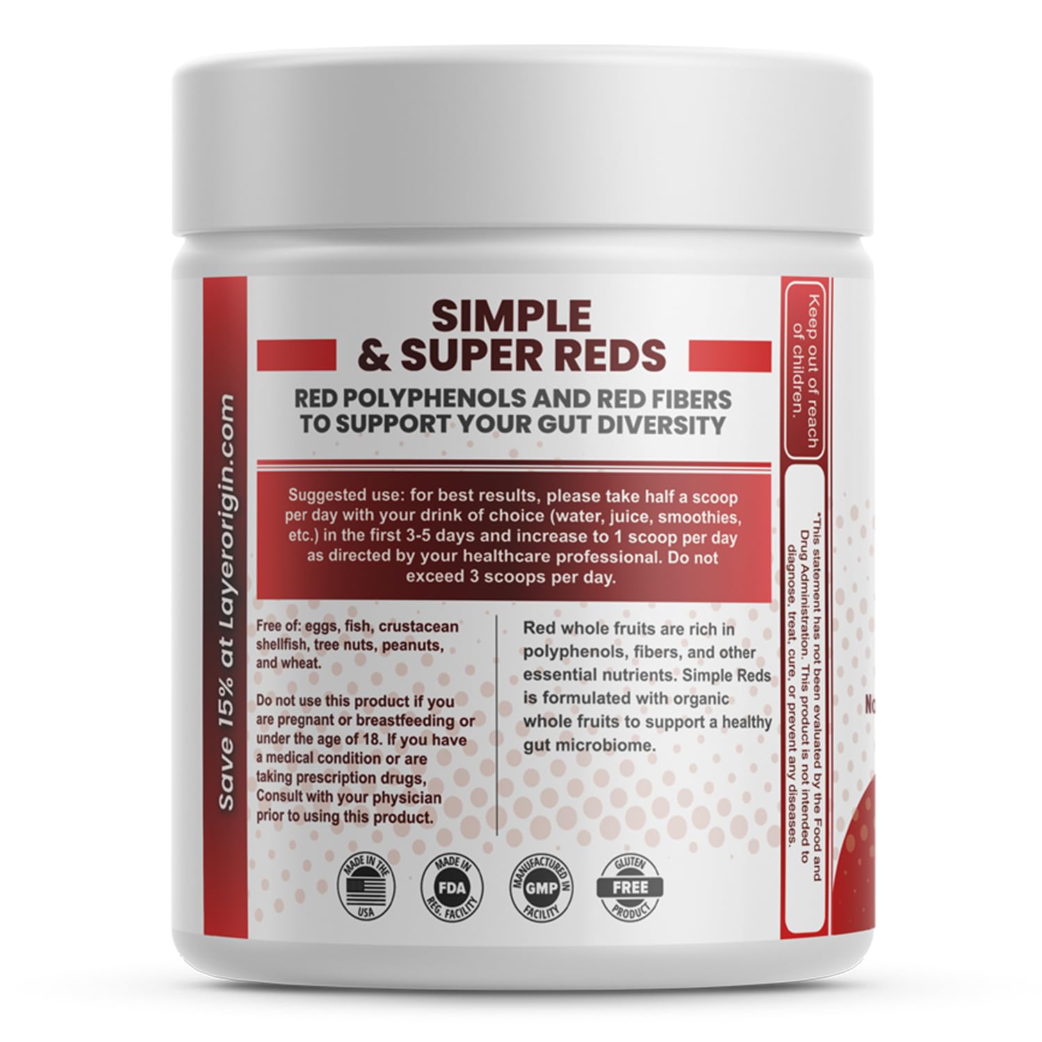 Layer Origin Simple Reds - Organic Red Polyphenols Whole Fruit Powder | Five Real Whole Fruits | 30 Servings Layer Origin uk supplements