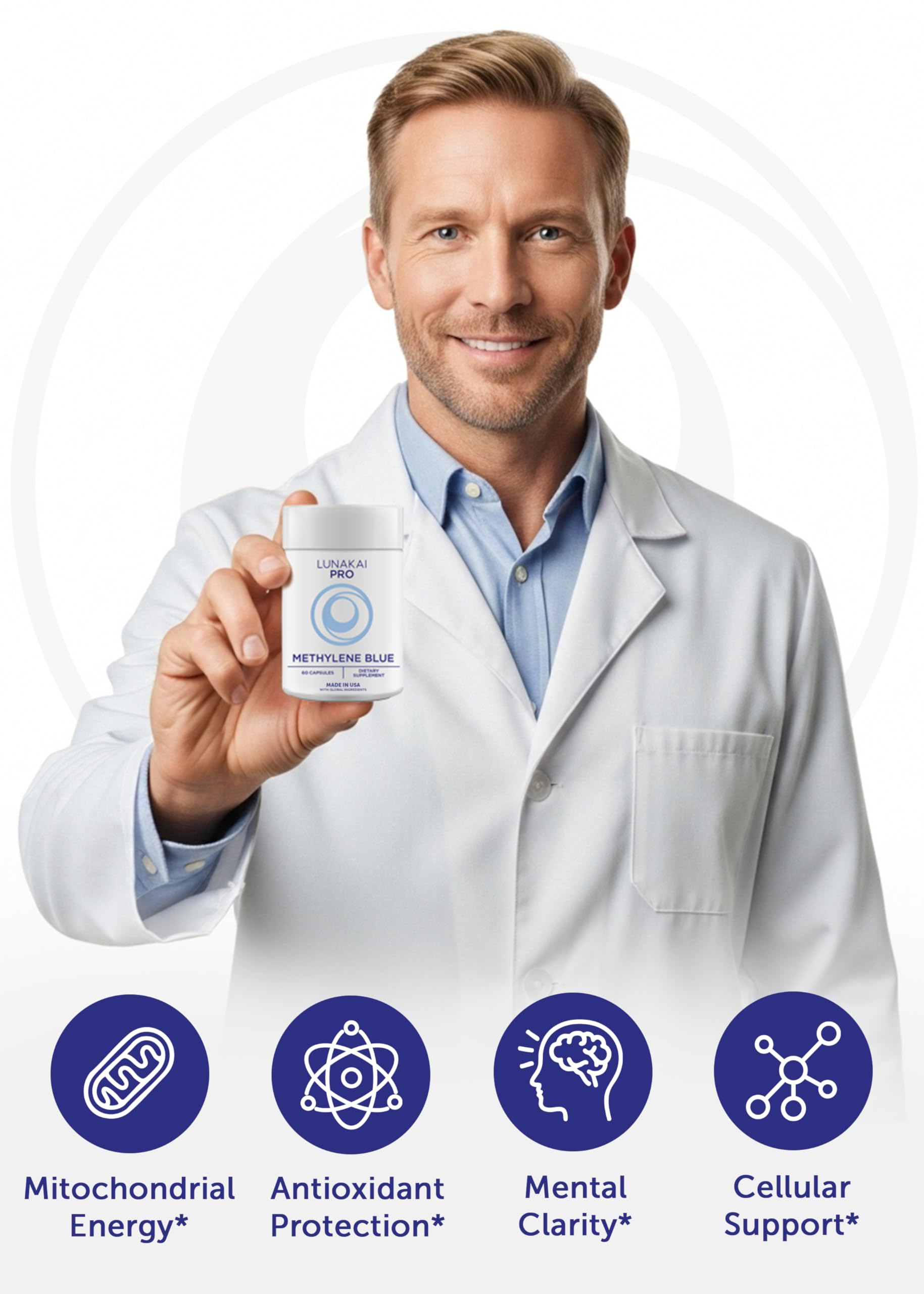 Lunakai PRO USA Made Methylene Blue Capsules Pharmaceutical Grade with Vitamin C, B6, B12 – 3rd-Party Tested Daily Brain & Focus Support Supplement for Humans, 60ct Lunakai uk supplements