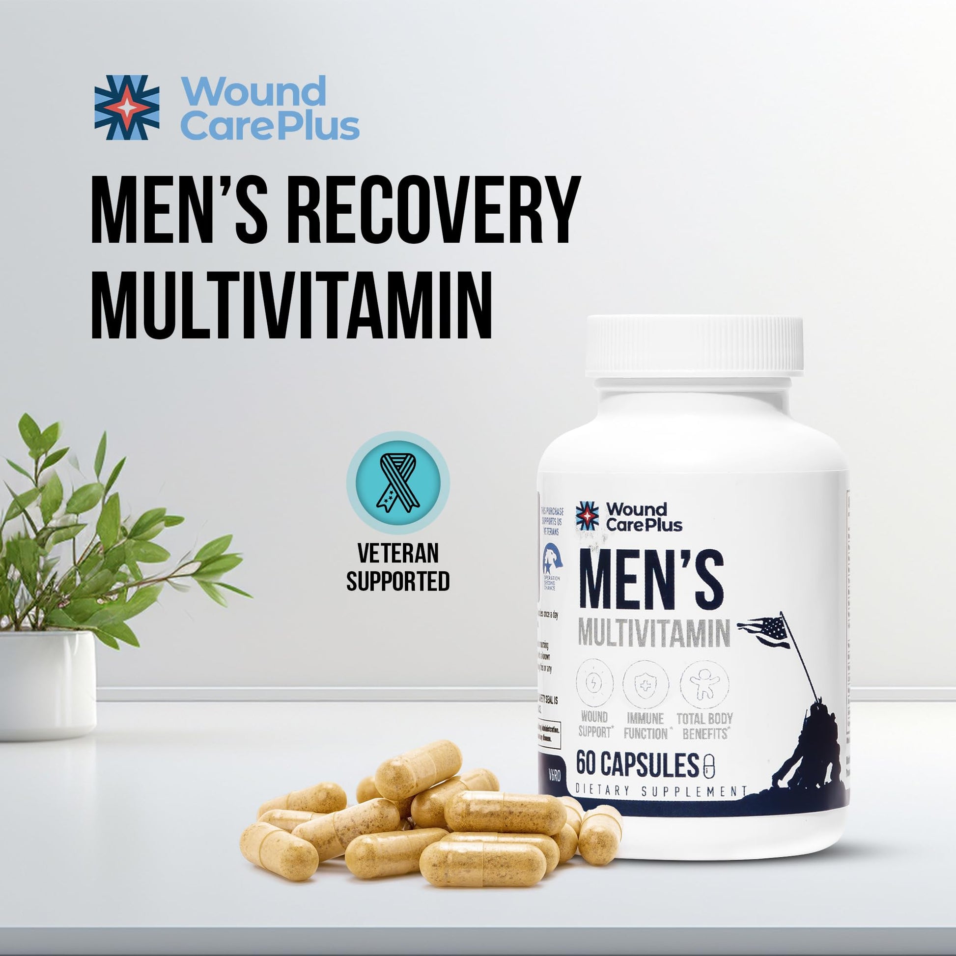 Wound Care Plus Men's Multivitamin – Comprehensive Vitamin & Mineral Blend with Vitamins A, B, C, D, E, Zinc – Supports Immune Health, Energy & Skin Wellness – 60 Capsules – Non-GMO, Gluten-Free WOUND CAREPLUS uk supplements