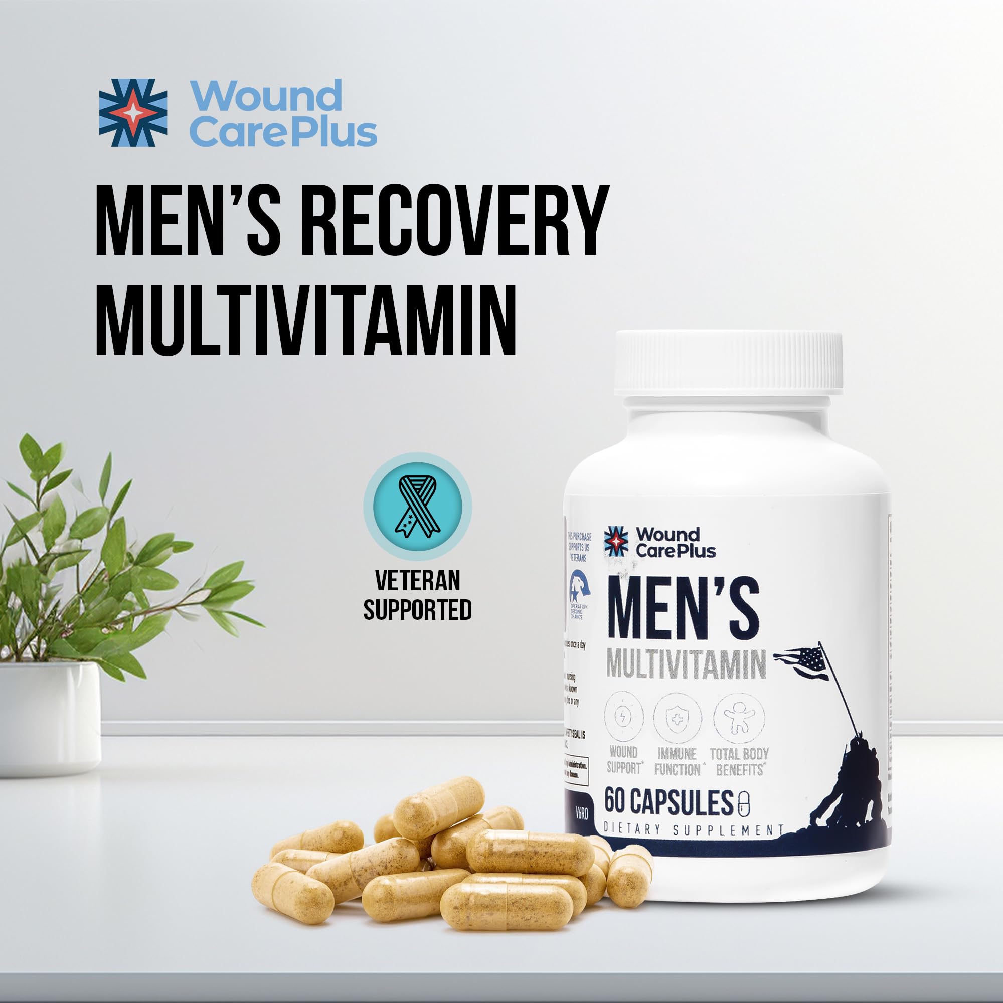 Wound Care Plus Men's Multivitamin – Comprehensive Vitamin & Mineral Blend with Vitamins A, B, C, D, E, Zinc – Supports Immune Health, Energy & Skin Wellness – 60 Capsules – Non-GMO, Gluten-Free WOUND CAREPLUS uk supplements