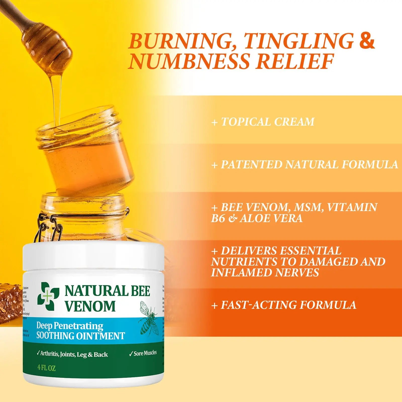PIBIOOMAP Bee Venom Serum Joint & Muscle & Bone Cream, Pure Natural Ingredients, Fast Acting, Relief Back, Shoulder, Back, Neck, Hands, Elbows, Feet, Leg, Knees, Ankle, for Adults, Elderly PIBIOOMAP uk supplements
