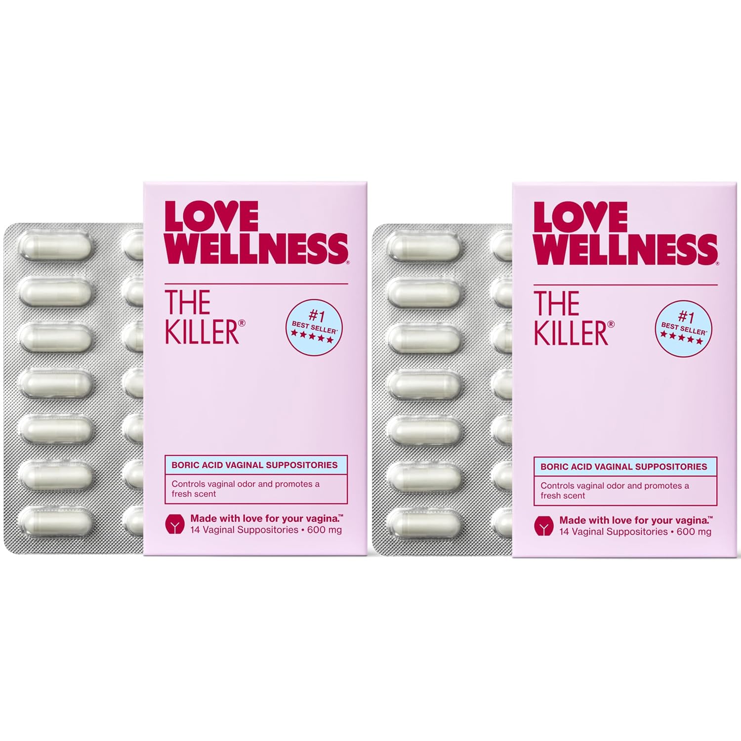 Love Wellness The Killer | 600mg Boric Acid Vaginal Suppositories | Balances pH & Supports Odor Control, a Healthy Vaginal Balance | Fast-Acting & Fragrance-Free | Gentle & Effective | 28 Ct Love Wellness uk supplements