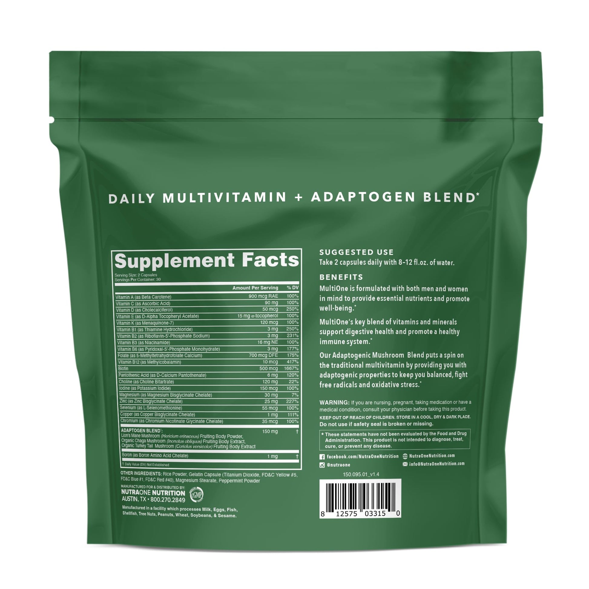 MultiOne Men & Women’s Daily Multivitamin - Essential Nutrients and Minerals for Optimal Health (60 Capsules) NutraOne uk supplements