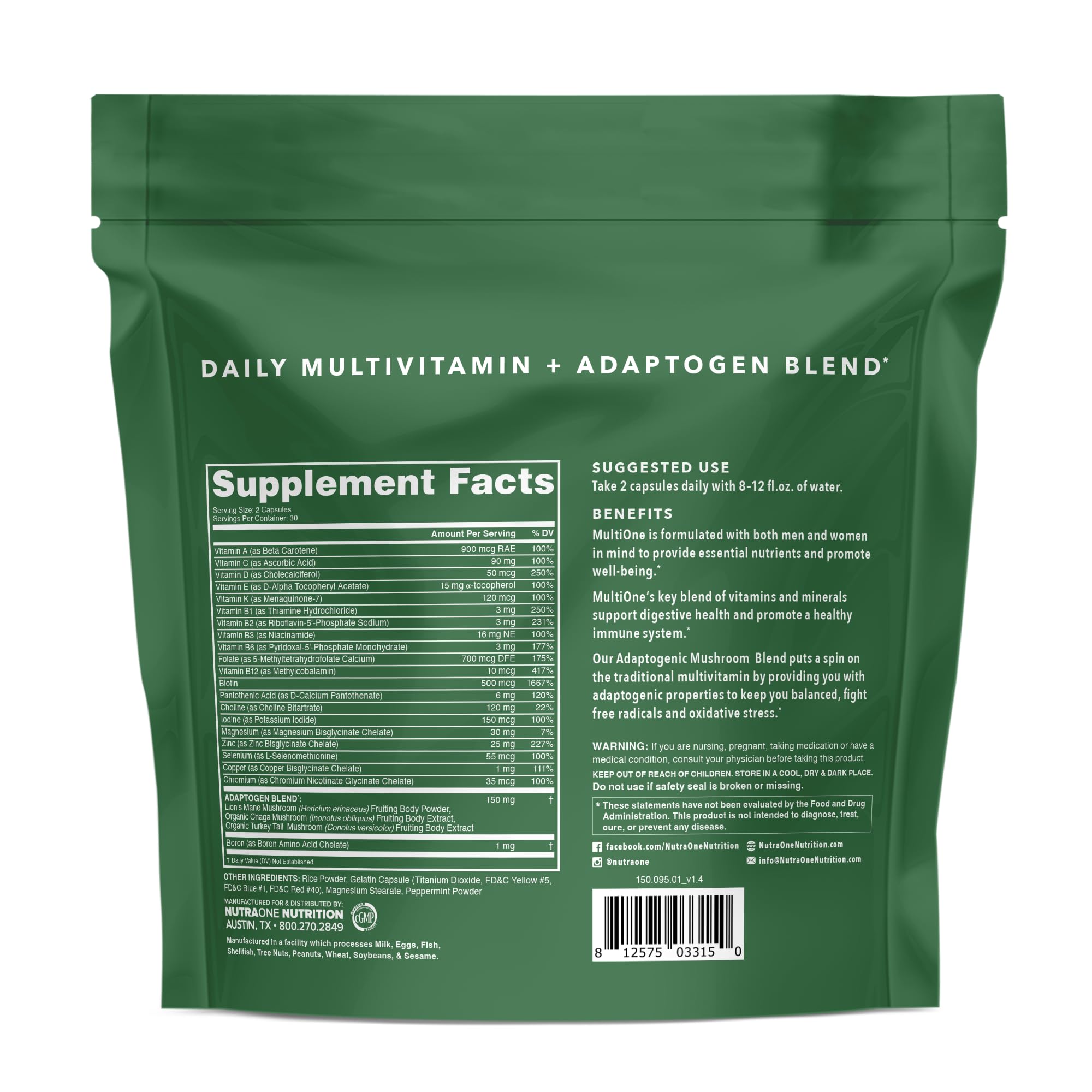MultiOne Men & Women’s Daily Multivitamin - Essential Nutrients and Minerals for Optimal Health (60 Capsules) NutraOne uk supplements