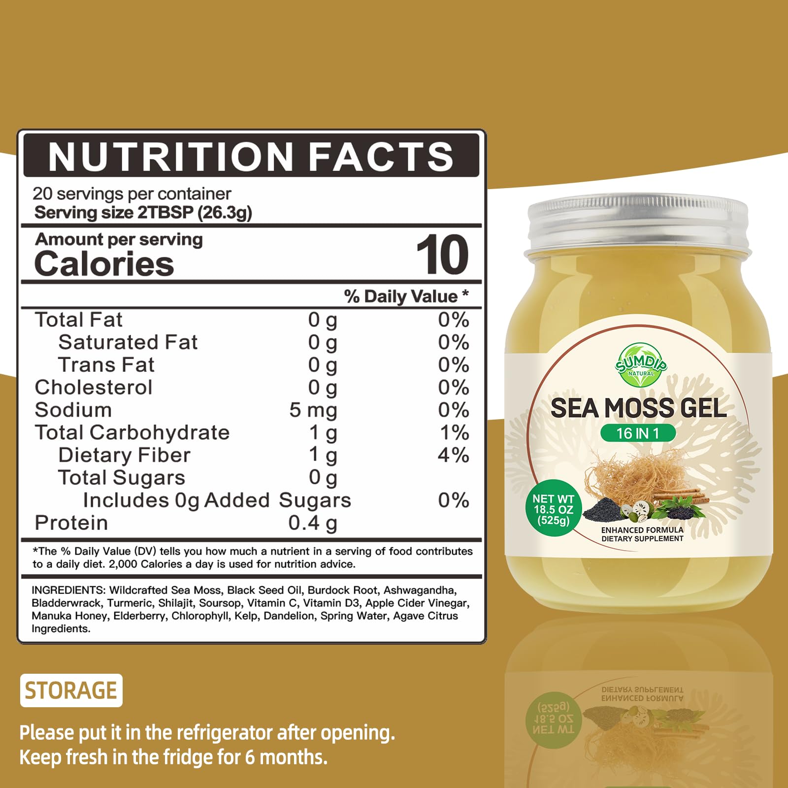Sea Moss Gel - 18.5 oz Irish Seamoss Gel with Black Seed Oil and Ashwagandha, 16 in 1 Vegan Superfood Rich in Vitamins & Minerals, Raw Wildcrafted Seamoss for Immune & Digestion Support, Original SumDIP uk supplements
